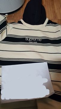 Supreme striped clearance classic logo hoodie