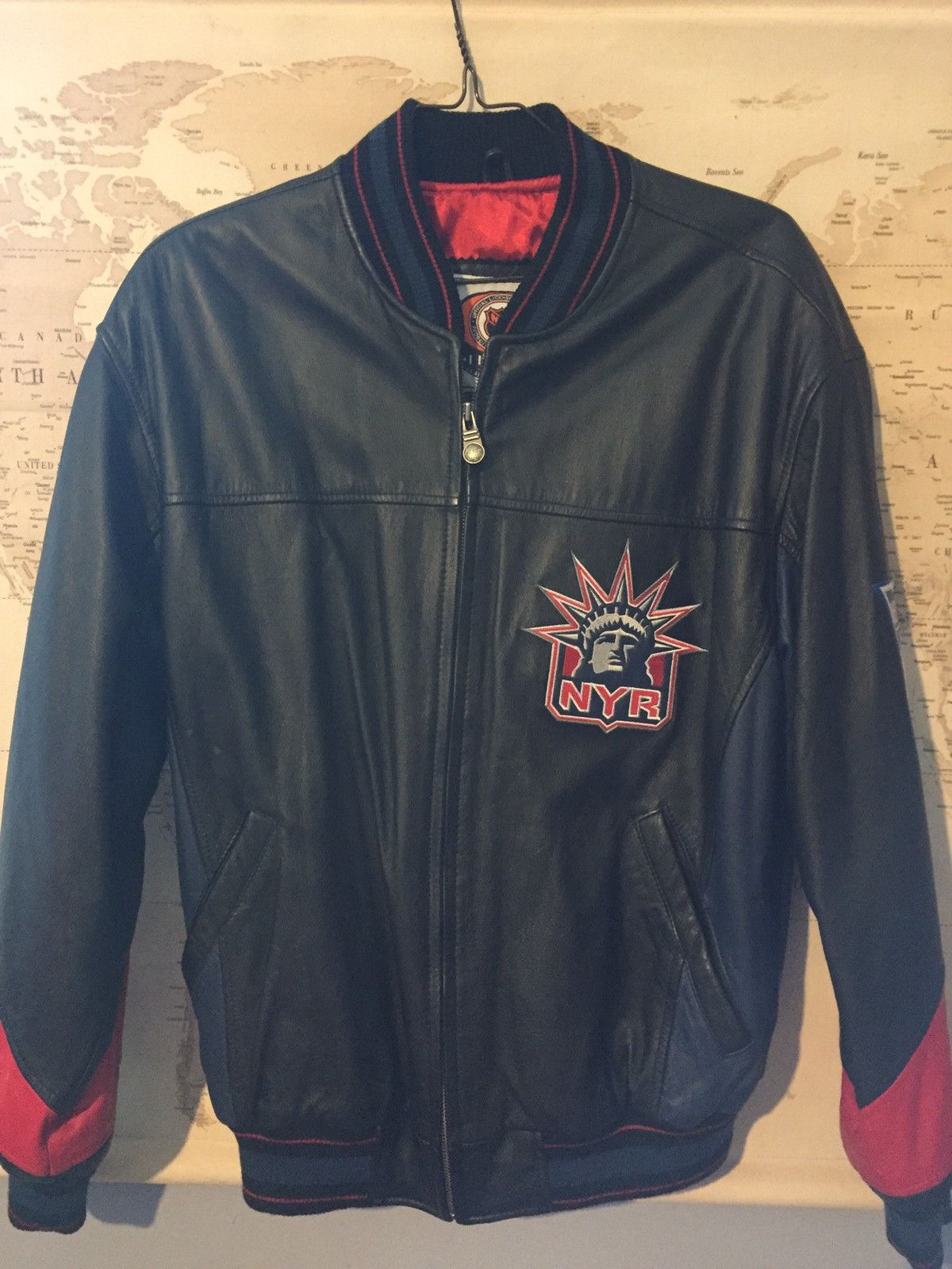 Vintage RARE 90’s New York Rangers Lady Liberty Leather Jacket | Grailed