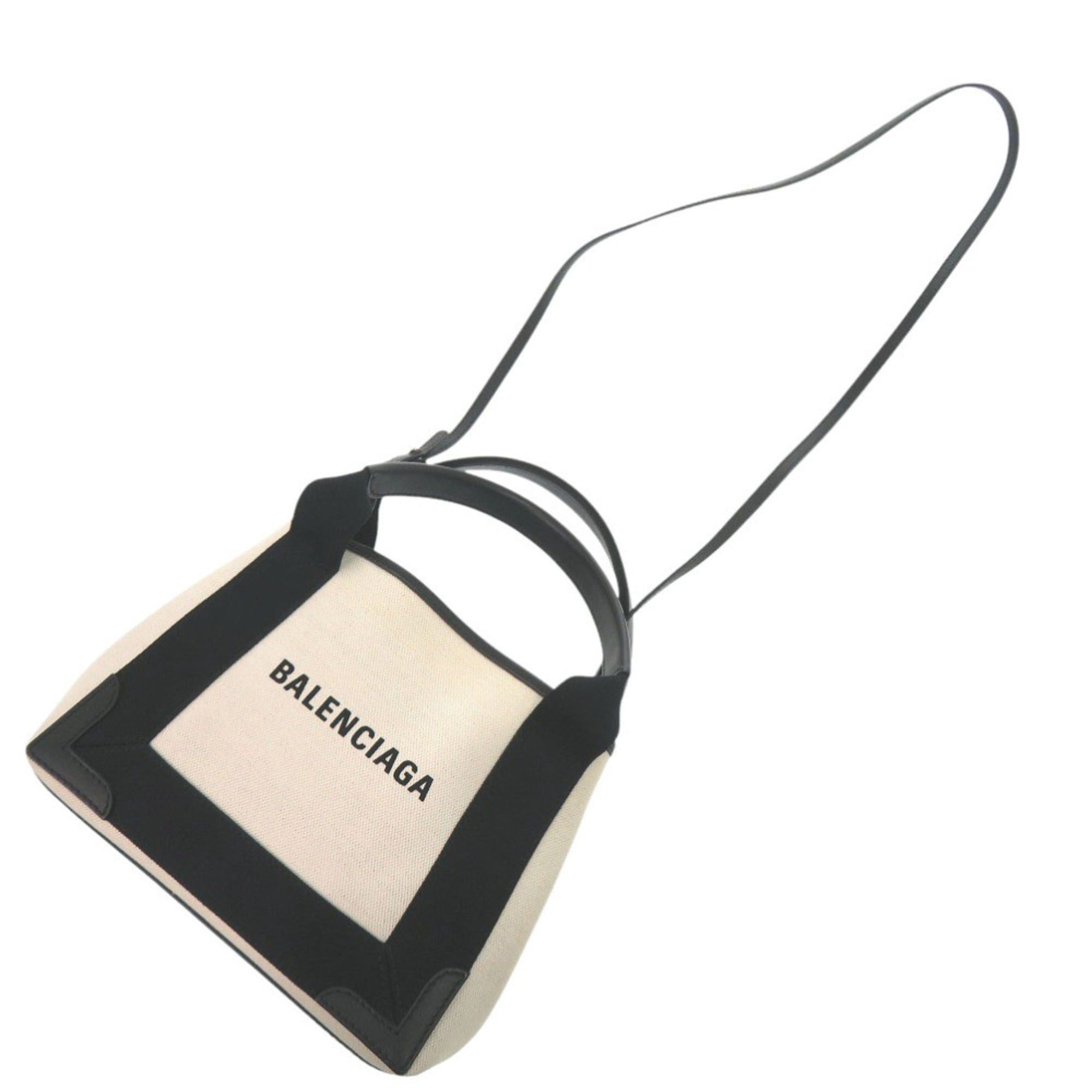 Balenciaga Like new Balenciaga Navy Cabas XS Canvas and Leather in Light Beige Black, 2-Way Handbag 0433 BALENCIAGA Size ONE SIZE - 5 Thumbnail