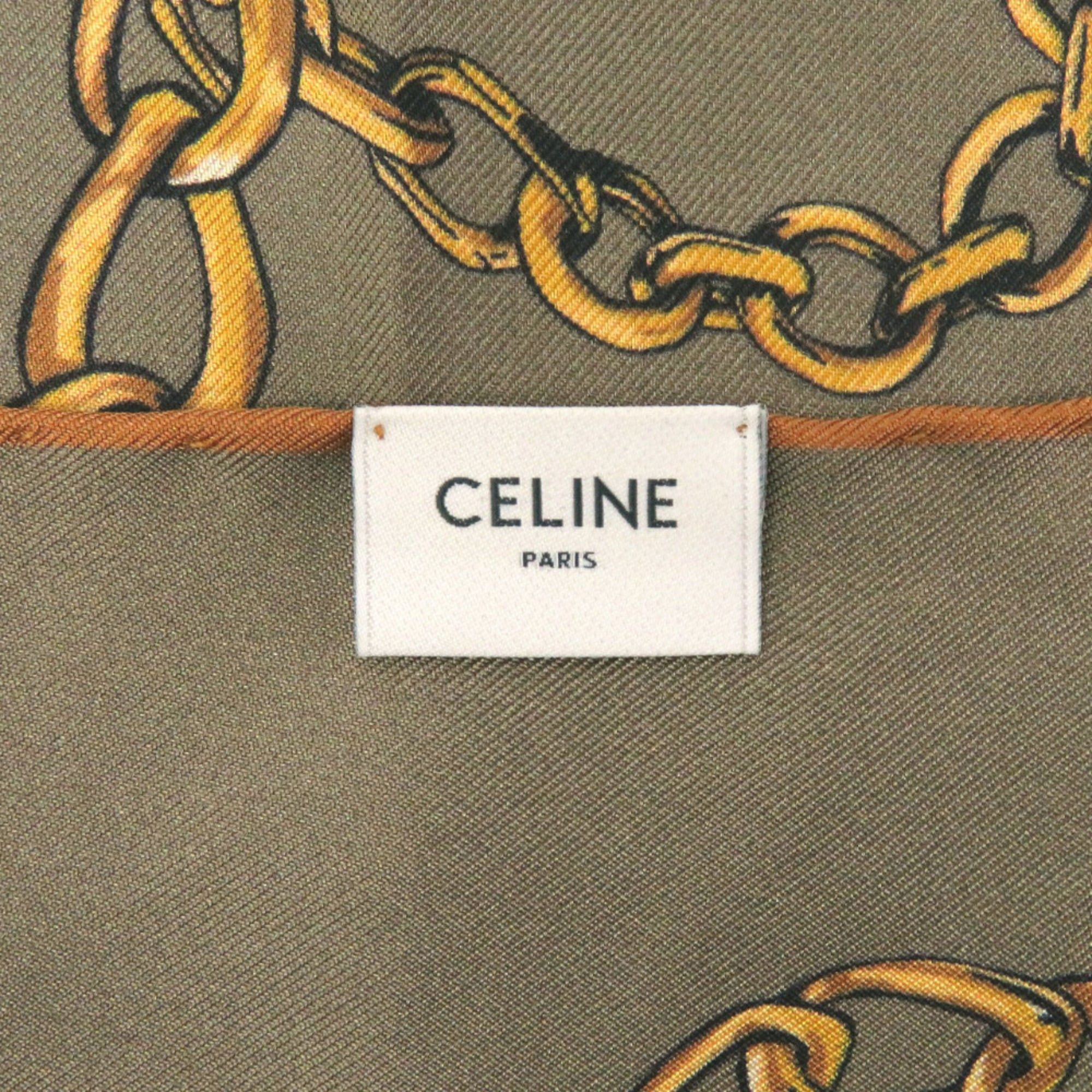 Celine Excellent condition Celine twill bandana taupe silk scarf in khaki and gold. 1529. Size ONE SIZE - 4 Thumbnail
