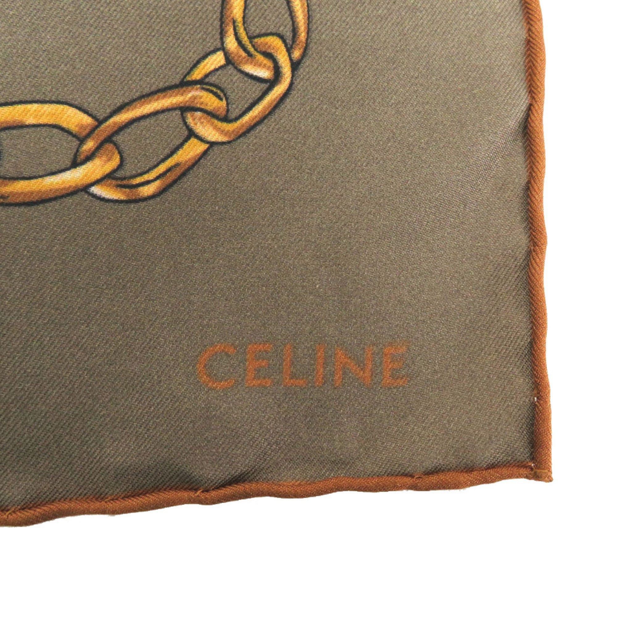 Celine Excellent condition Celine twill bandana taupe silk scarf in khaki and gold. 1529. Size ONE SIZE - 3 Thumbnail