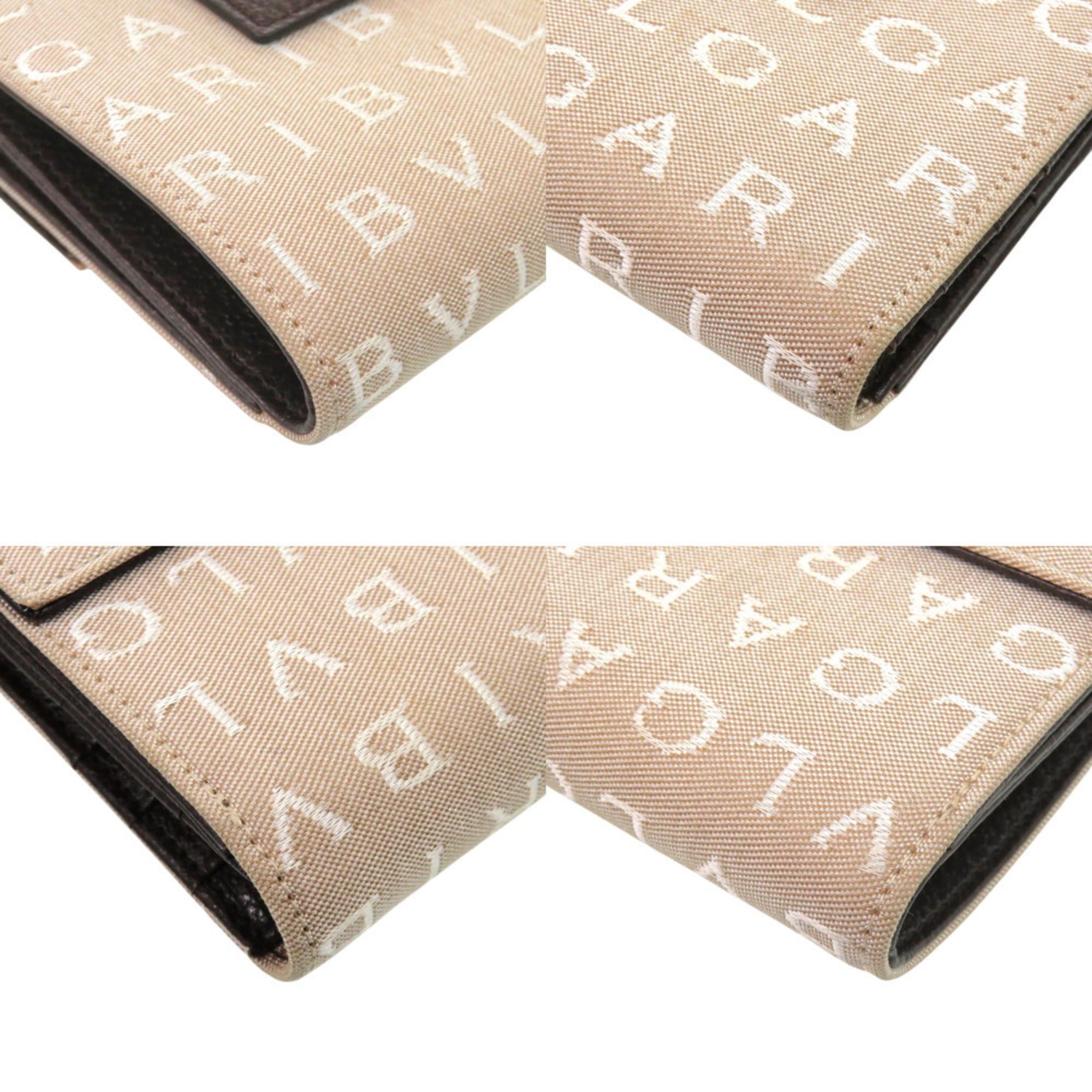 Bvlgari Like new Bvlgari Logomania canvas and leather bifold wallet with silver hardware, beige, 0445. Size ONE SIZE - 5 Thumbnail