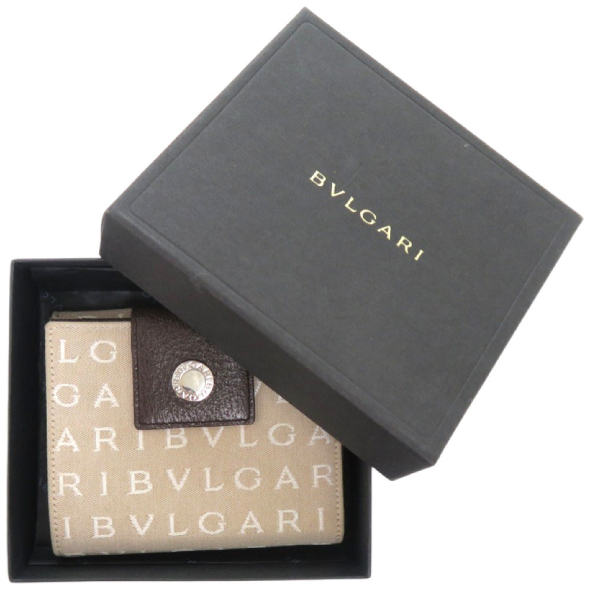 Bvlgari Like new Bvlgari Logomania canvas and leather bifold wallet with silver hardware, beige, 0445. Size ONE SIZE - 2 Thumbnail