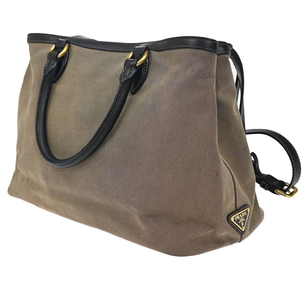 Prada Prada Logo Convertible Tote Canvas with Leather Size ONE SIZE - 4 Thumbnail
