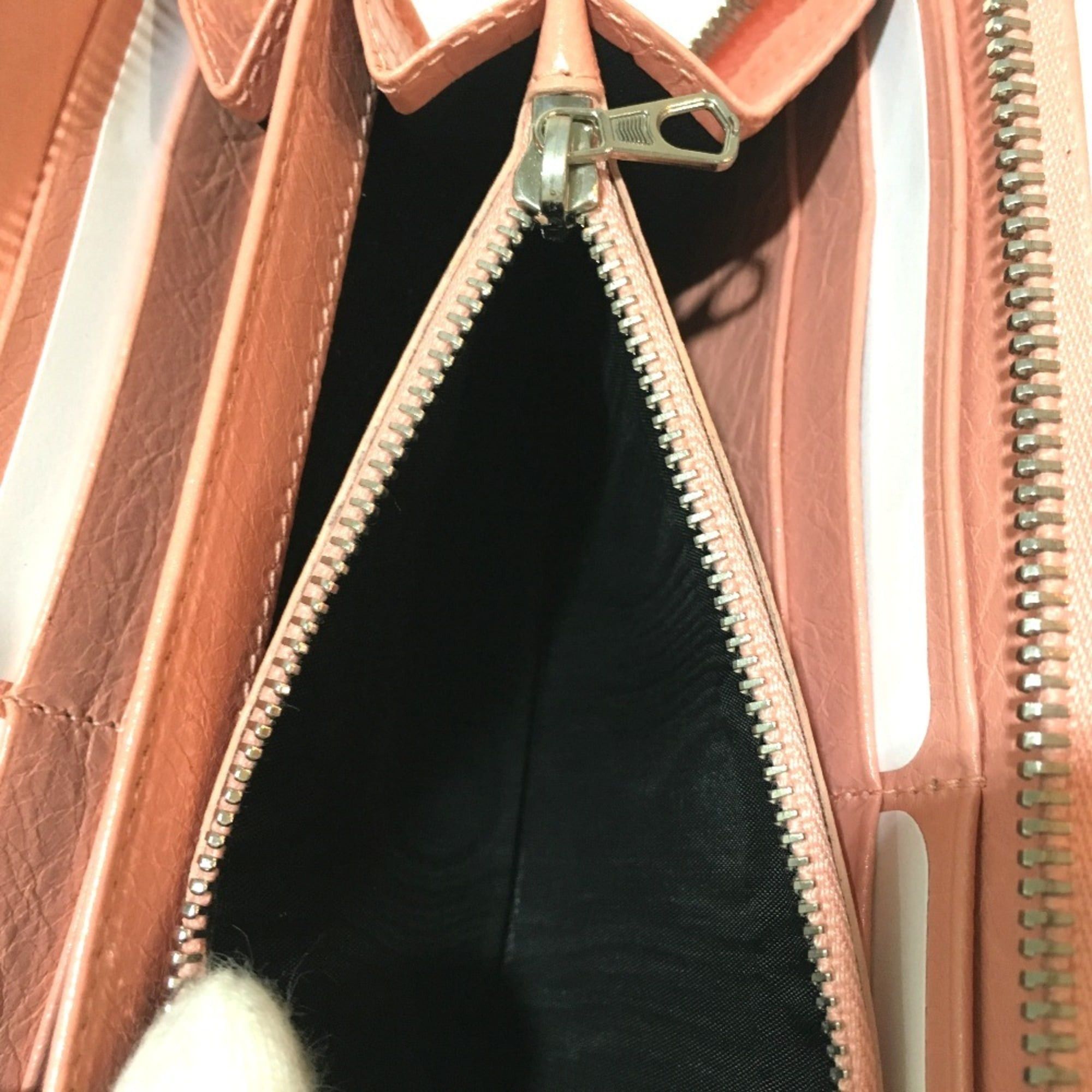 Balenciaga BALENCIAGA 419805 Exclusive Women's Leather Long Wallet with Zip-Around Design in Pink Beige Size ONE SIZE - 6 Thumbnail