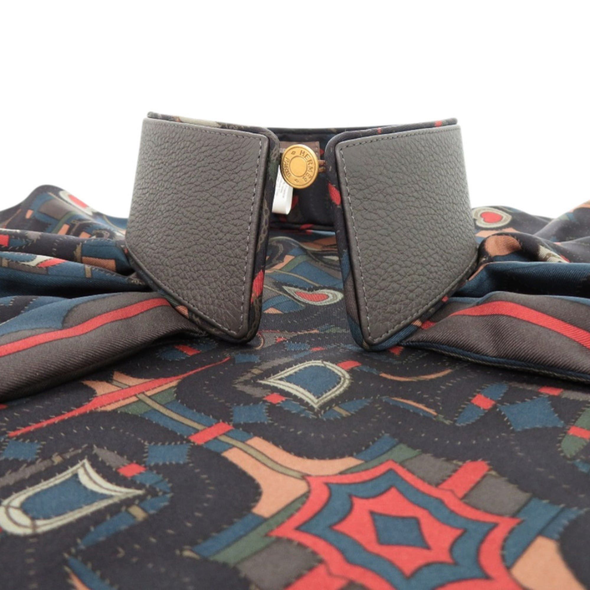 Hermes Hermes Like new Hermès Petit H detachable collar, made of silk and cowhide in gray. Fashion accessory, 0773. Size ONE SIZE - 2 Thumbnail