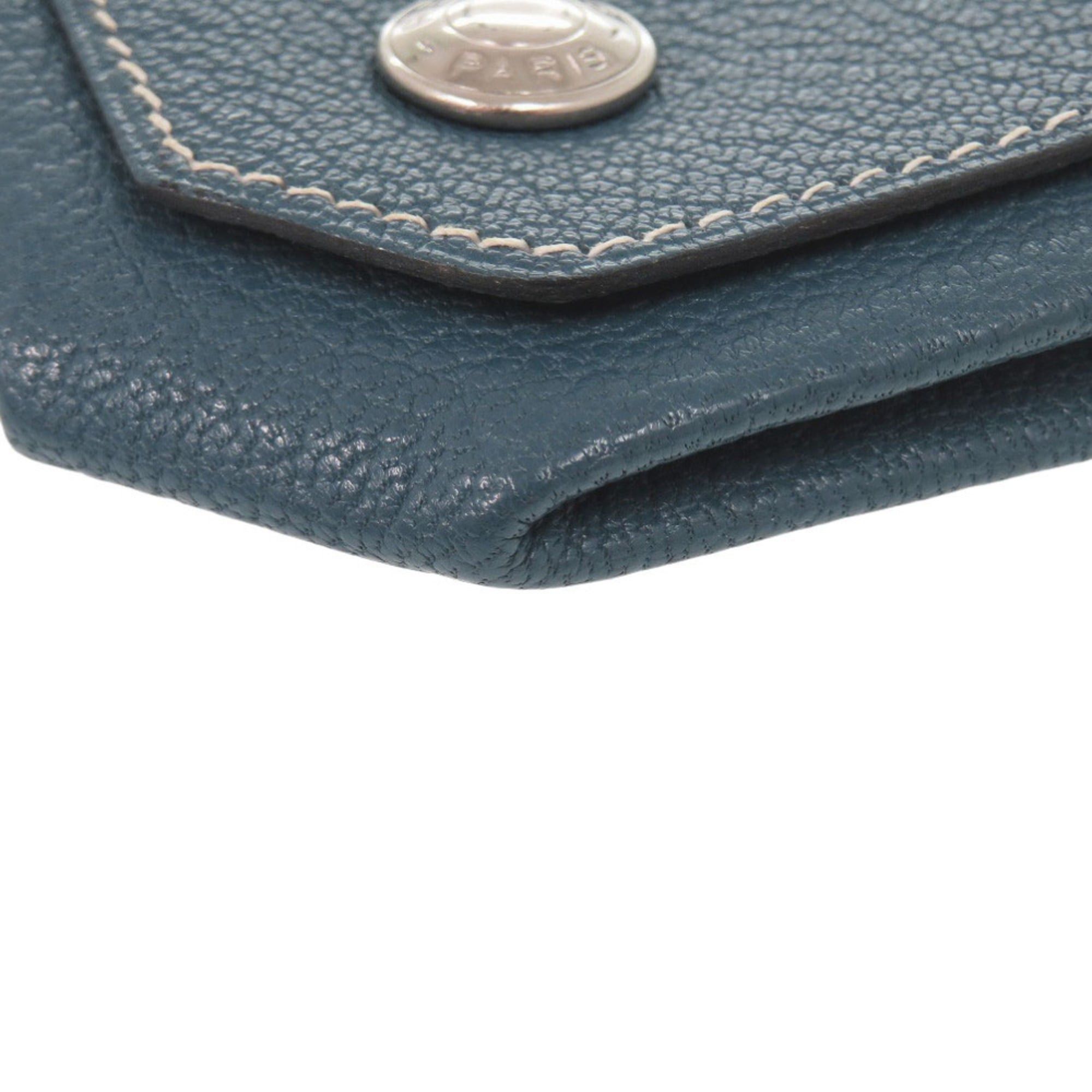Hermes Excellent condition Hermès Le Vingt Quatre Chevre wallet with silver hardware, H stamp (2004), blue, 1208 HERMES Size ONE SIZE - 3 Thumbnail