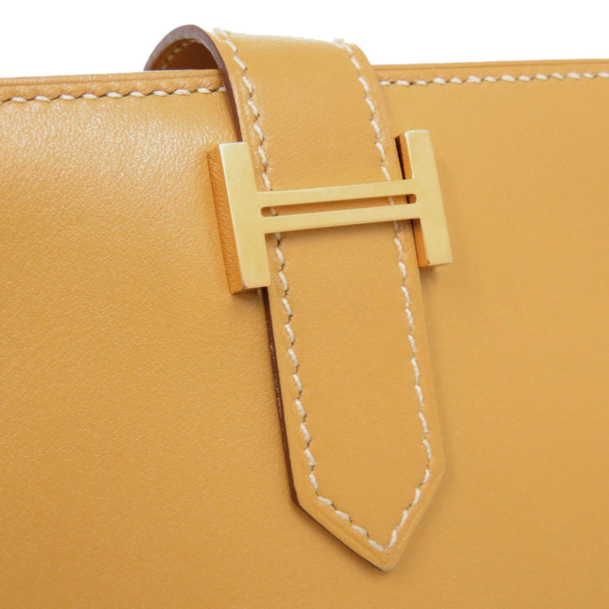 Hermes Excellent condition Hermès Bearn soufflet Vautadelact Paille long wallet, gold hardware, A stamp (made in 2017), 1218 HERMES Size ONE SIZE - 7 Thumbnail