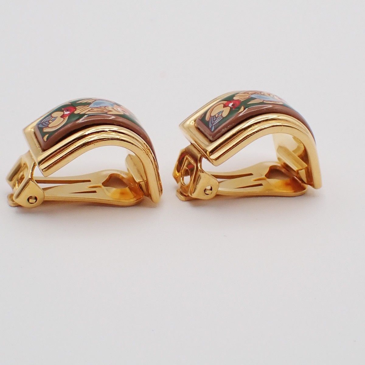 Hermes Hermes Vintage Half Hoop Clip-On Earrings Printed Enamel and Metal Size ONE SIZE - 2 Thumbnail