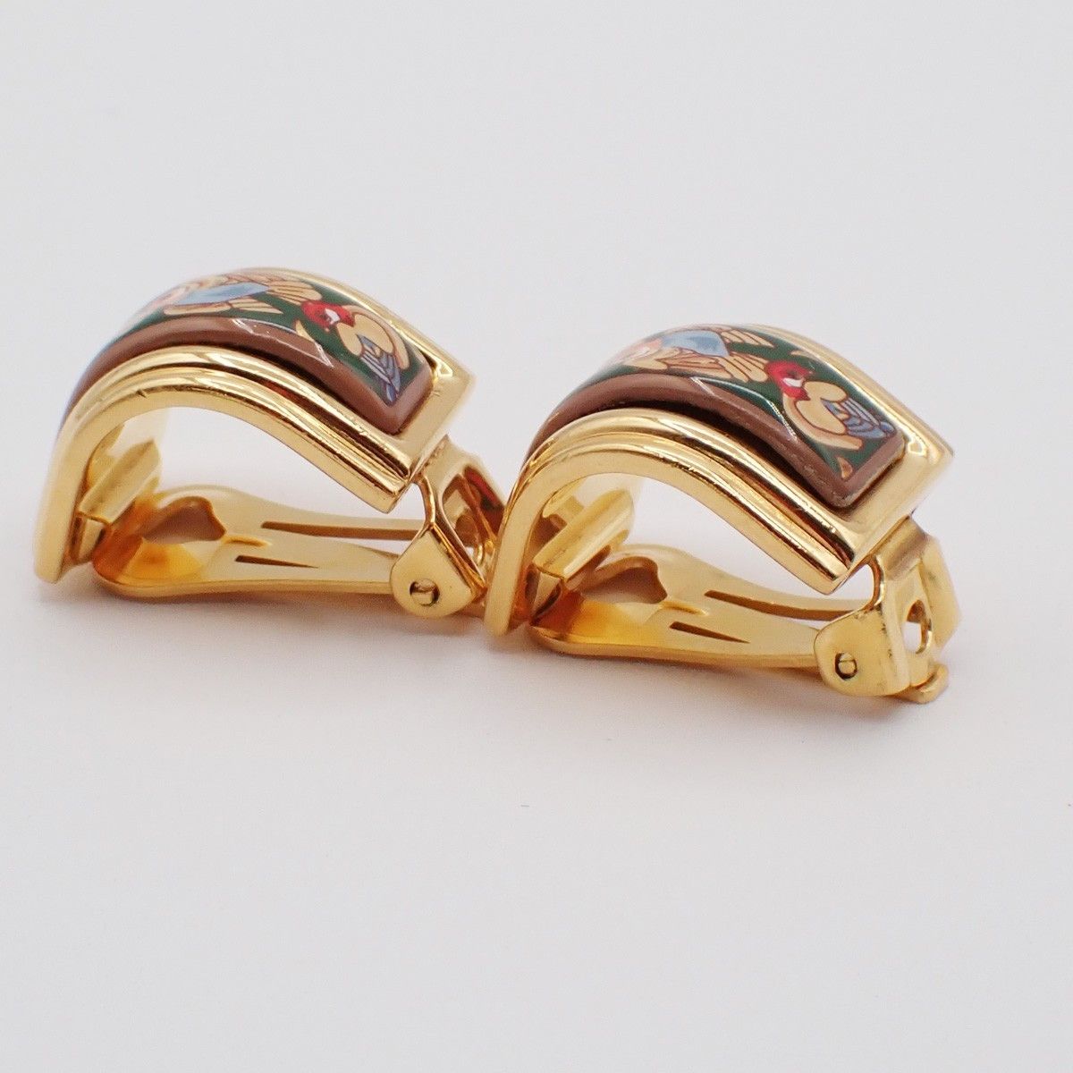 Hermes Hermes Vintage Half Hoop Clip-On Earrings Printed Enamel and Metal Size ONE SIZE - 3 Thumbnail