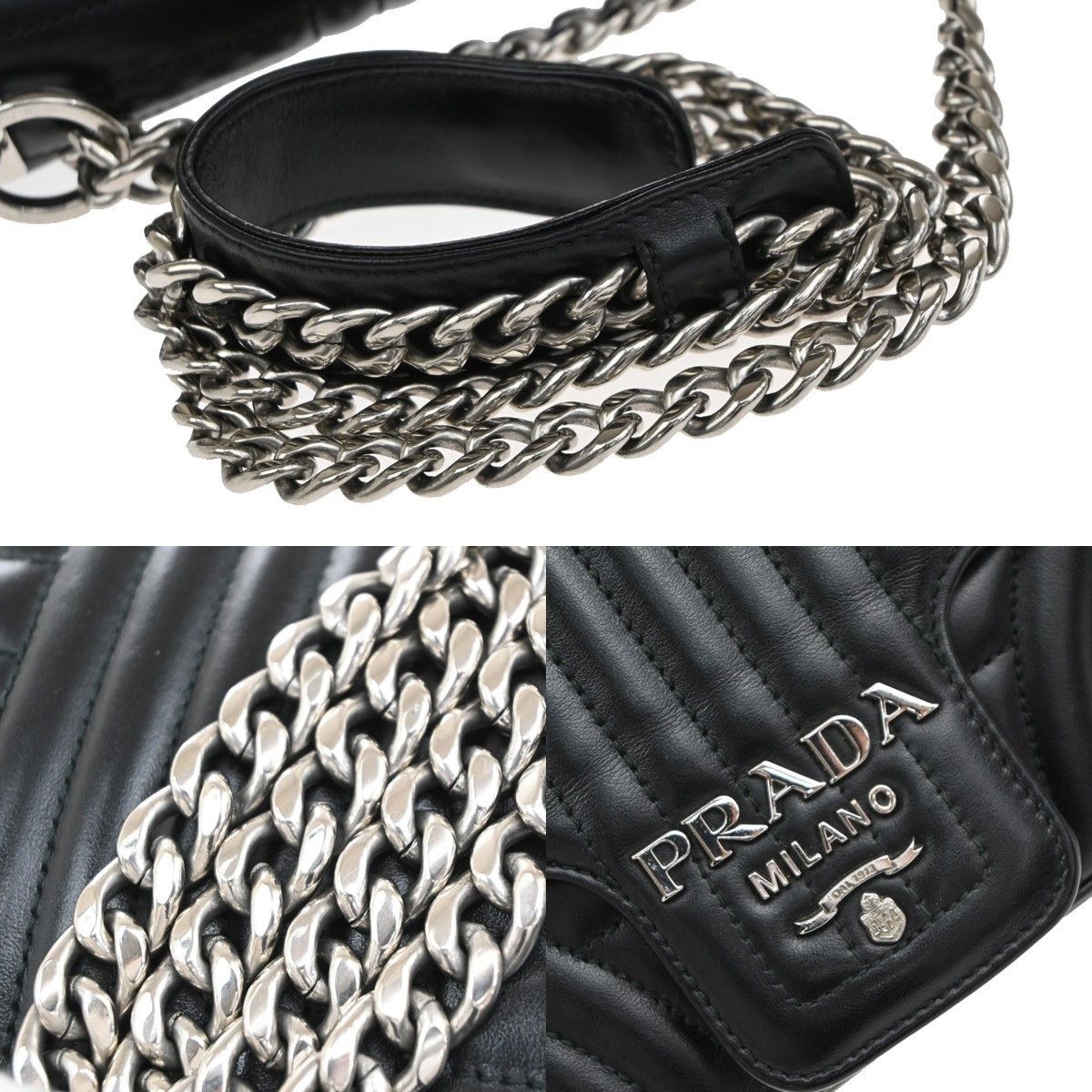 Prada Prada Chain Flap Shoulder Bag Diagramme Quilted Leather Size ONE SIZE - 9 Thumbnail