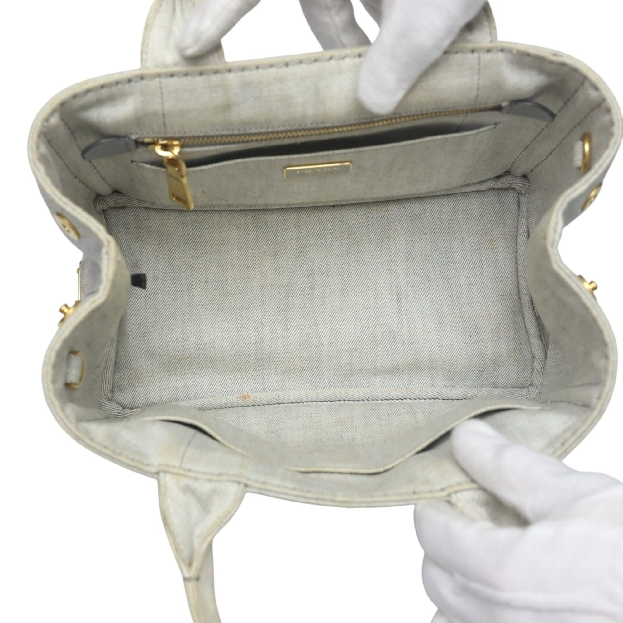 Prada Prada Canapa Tote Bag, 2-Way Canvas, Denim, 1BG439, Bianco Size ONE SIZE - 15 Thumbnail