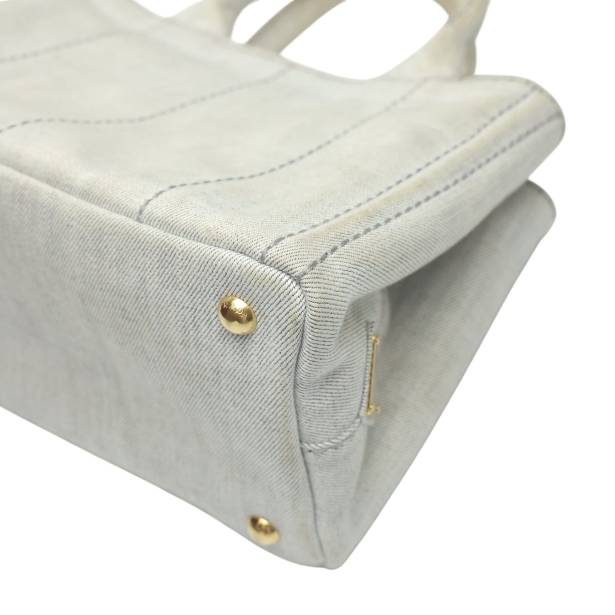 Prada Prada Canapa Tote Bag, 2-Way Canvas, Denim, 1BG439, Bianco Size ONE SIZE - 10 Thumbnail