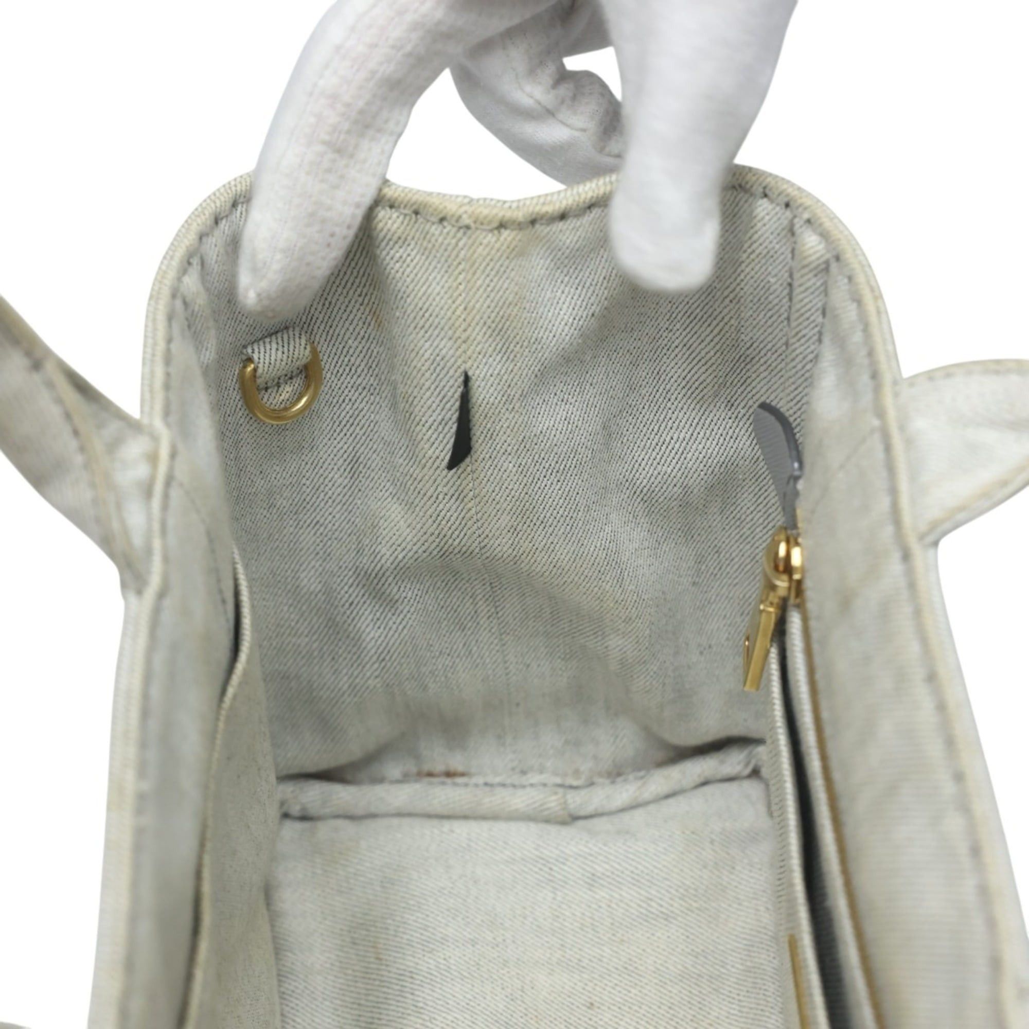 Prada Prada Canapa Tote Bag, 2-Way Canvas, Denim, 1BG439, Bianco Size ONE SIZE - 16 Thumbnail