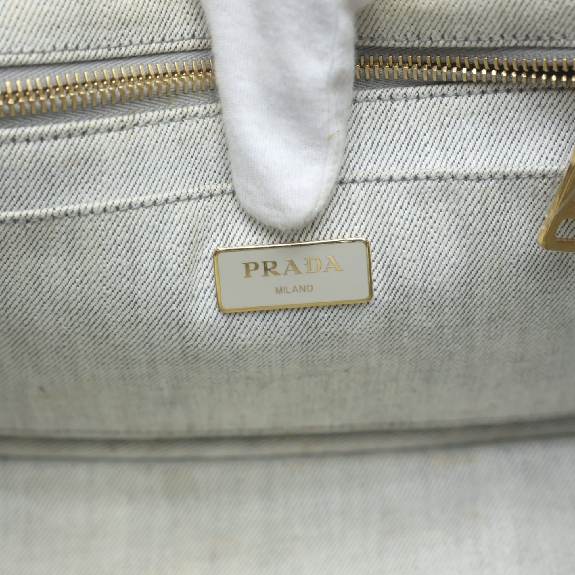 Prada Prada Canapa Tote Bag, 2-Way Canvas, Denim, 1BG439, Bianco Size ONE SIZE - 20 Thumbnail