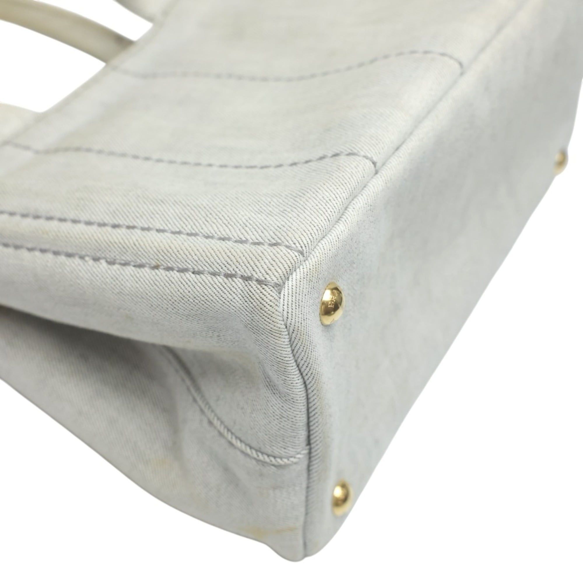 Prada Prada Canapa Tote Bag, 2-Way Canvas, Denim, 1BG439, Bianco Size ONE SIZE - 9 Thumbnail