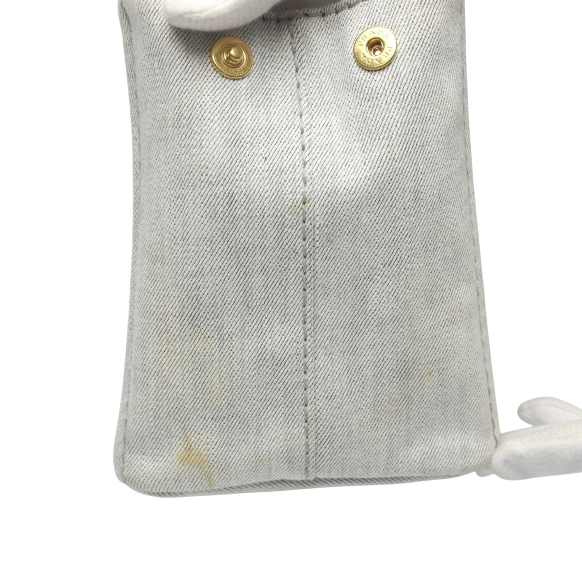 Prada Prada Canapa Tote Bag, 2-Way Canvas, Denim, 1BG439, Bianco Size ONE SIZE - 13 Thumbnail