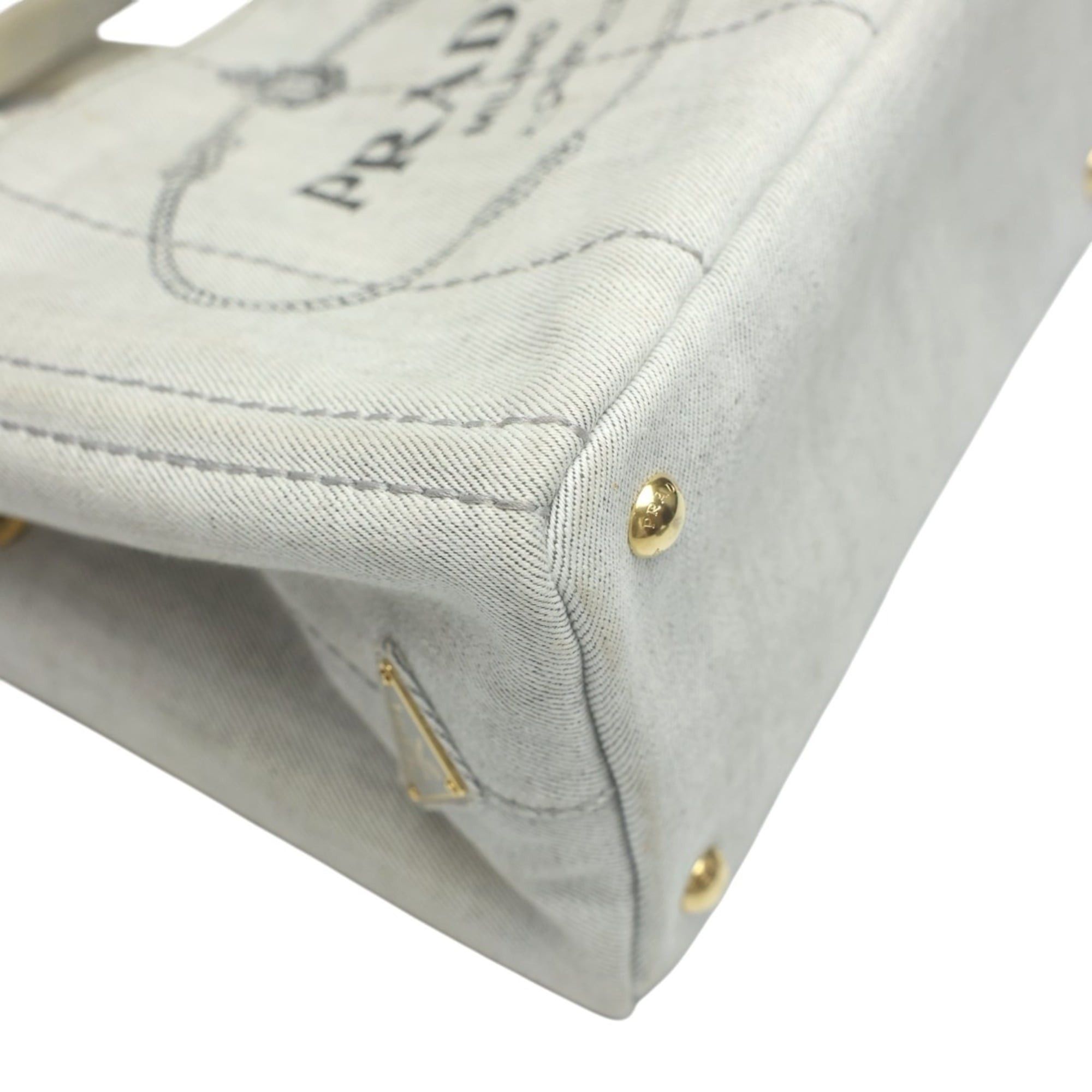Prada Prada Canapa Tote Bag, 2-Way Canvas, Denim, 1BG439, Bianco Size ONE SIZE - 8 Thumbnail