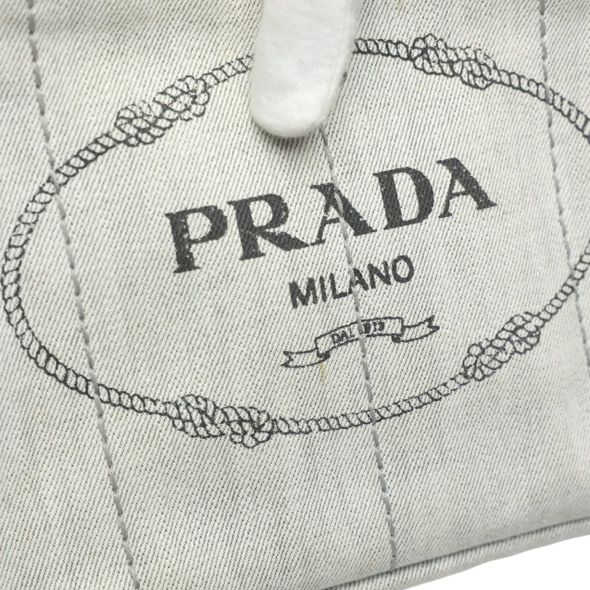 Prada Prada Canapa Tote Bag, 2-Way Canvas, Denim, 1BG439, Bianco Size ONE SIZE - 12 Thumbnail