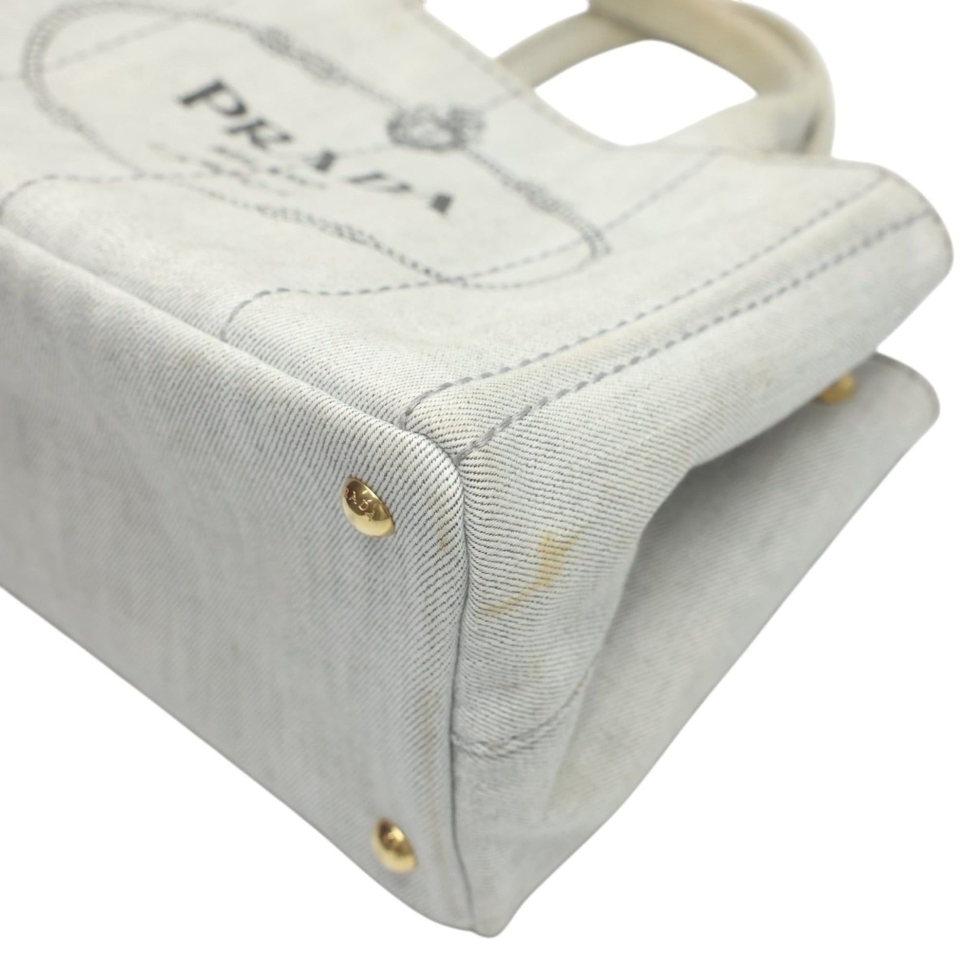 Prada Prada Canapa Tote Bag, 2-Way Canvas, Denim, 1BG439, Bianco Size ONE SIZE - 7 Thumbnail