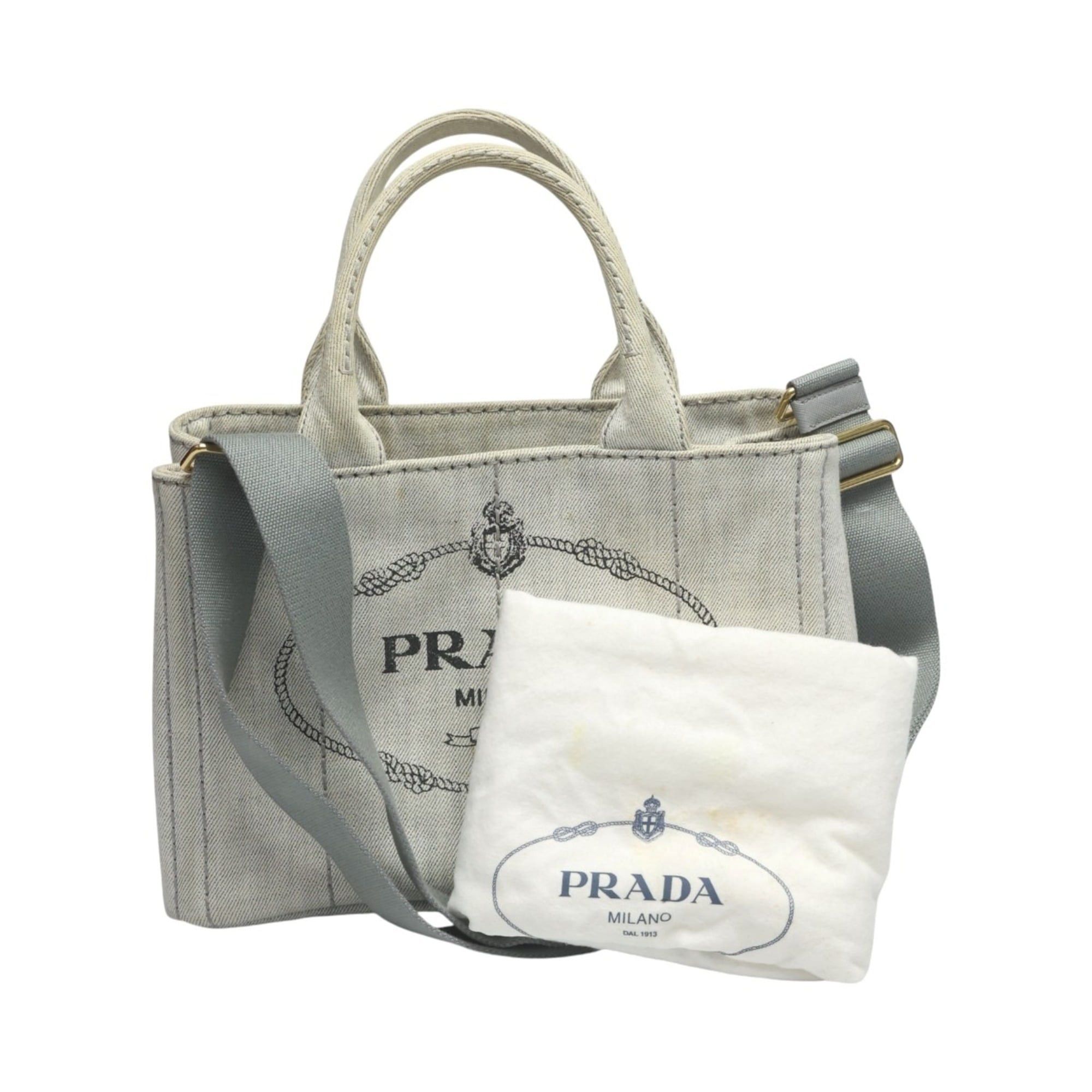 Prada Prada Canapa Tote Bag, 2-Way Canvas, Denim, 1BG439, Bianco Size ONE SIZE - 2 Thumbnail