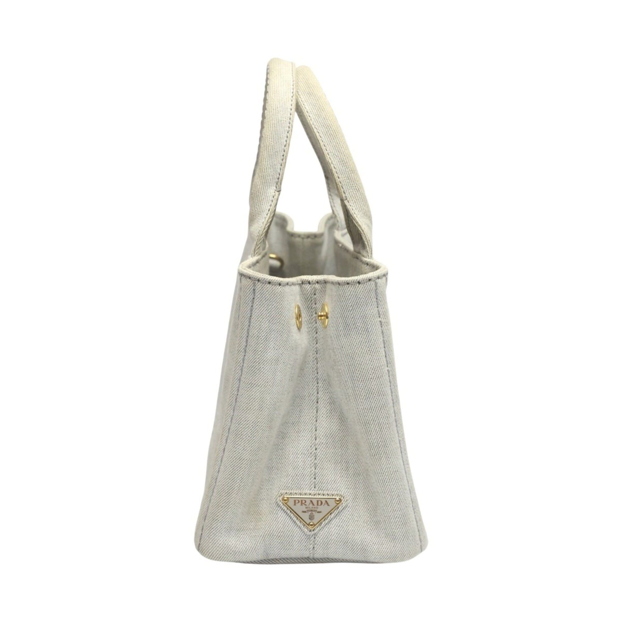 Prada Prada Canapa Tote Bag, 2-Way Canvas, Denim, 1BG439, Bianco Size ONE SIZE - 4 Thumbnail