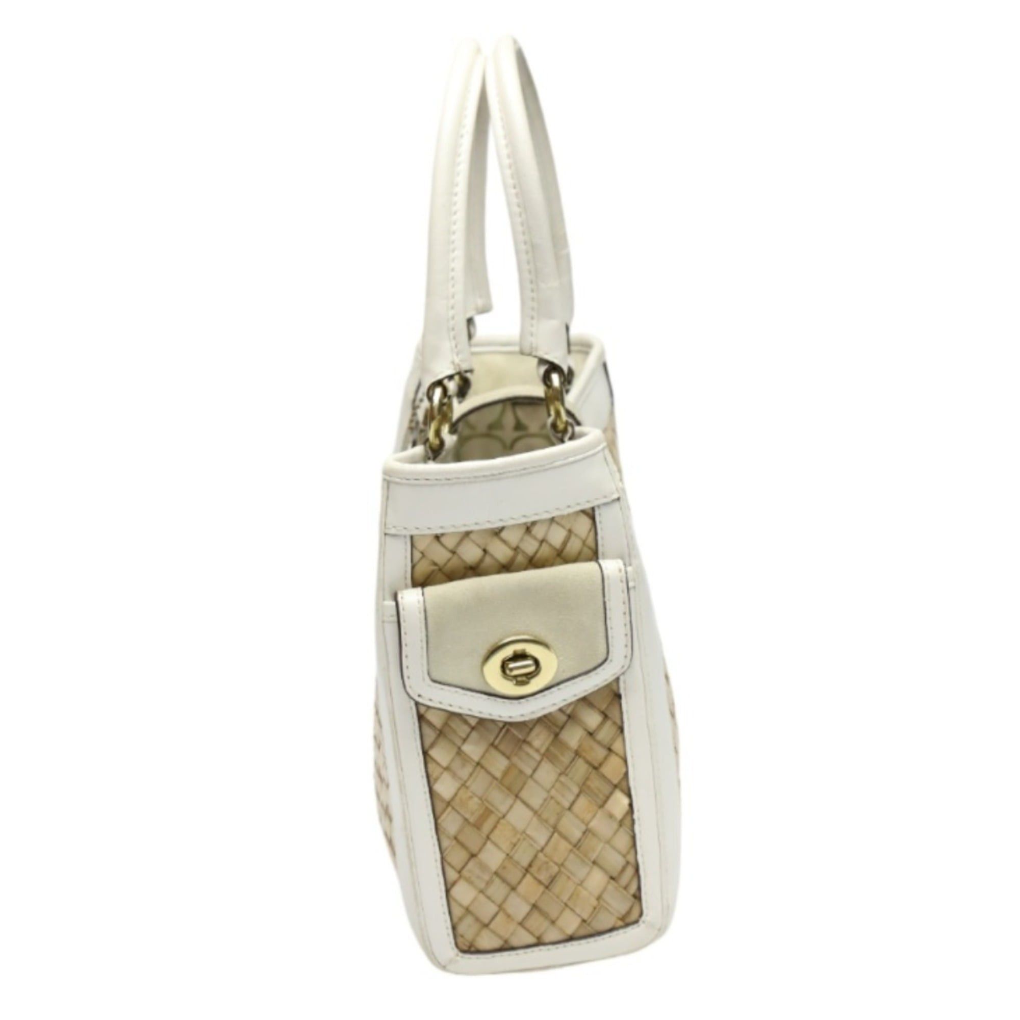 Coach Coach 4419 Leather Handbag, Tote Bag, Basket White/Natural Size ONE SIZE - 3 Thumbnail
