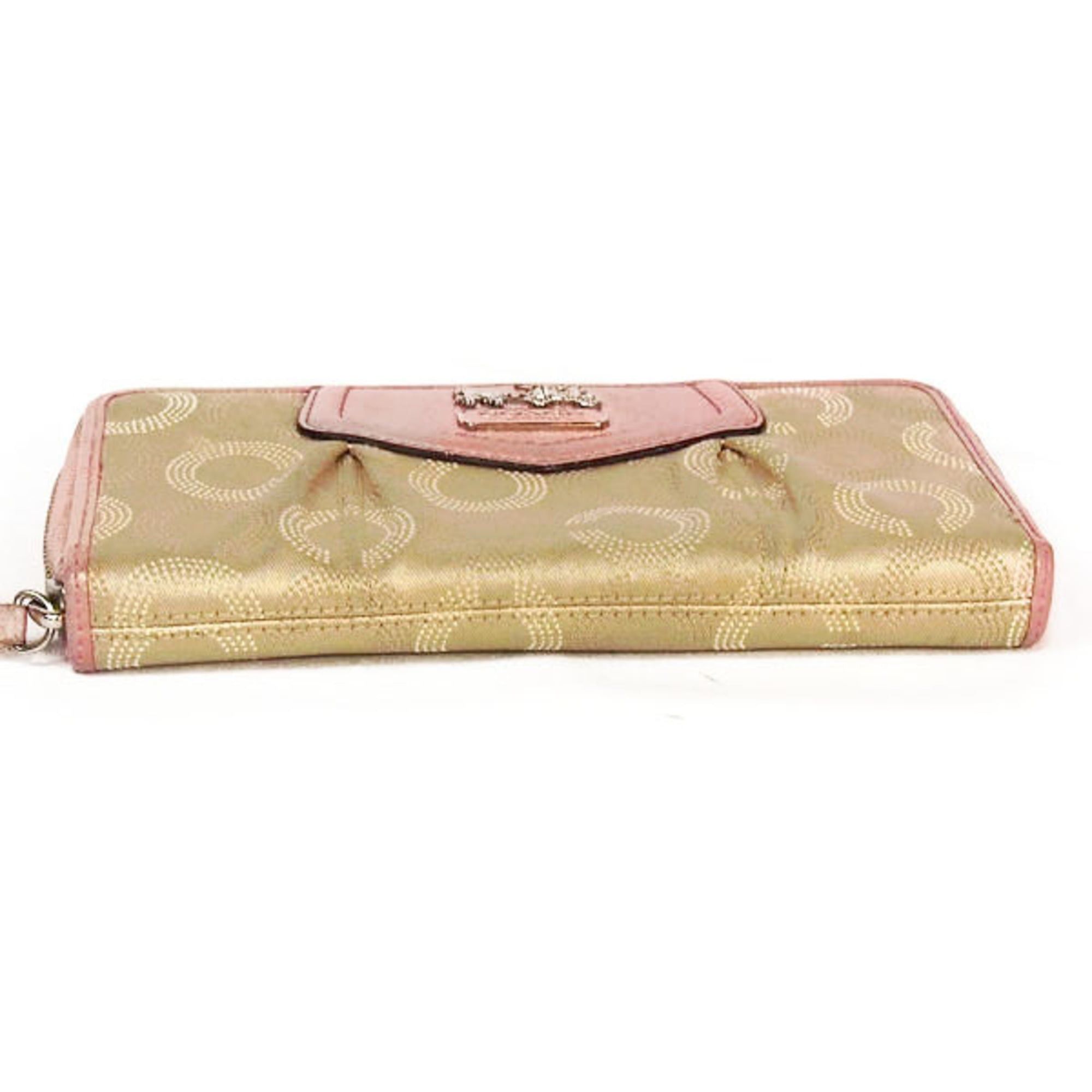 Coach Coach long wallet, round zipper, canvas, beige and pink Size ONE SIZE - 4 Thumbnail