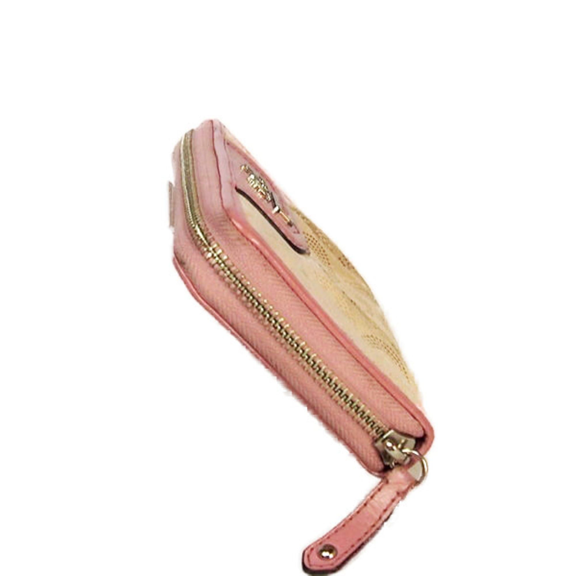 Coach Coach long wallet, round zipper, canvas, beige and pink Size ONE SIZE - 3 Thumbnail