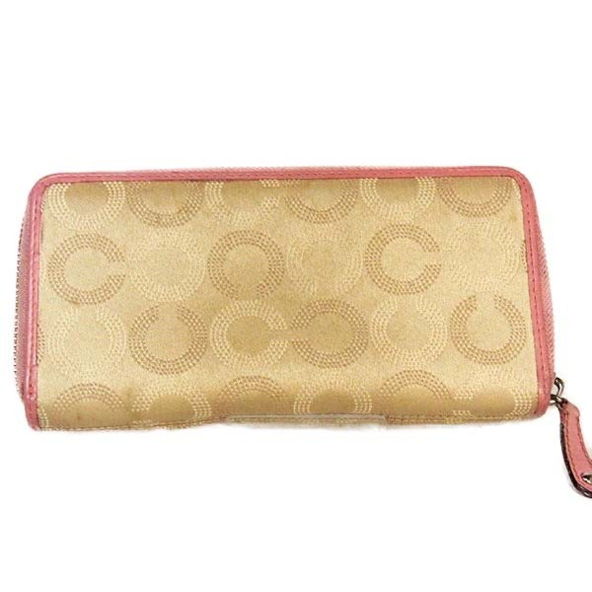 Coach Coach long wallet, round zipper, canvas, beige and pink Size ONE SIZE - 2 Thumbnail