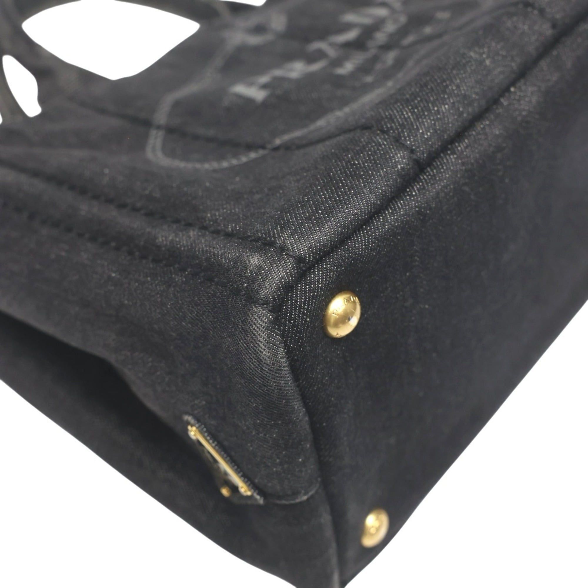 Prada Prada 2-Way Denim Canapa Tote Bag, B2439G, Black Size ONE SIZE - 6 Thumbnail