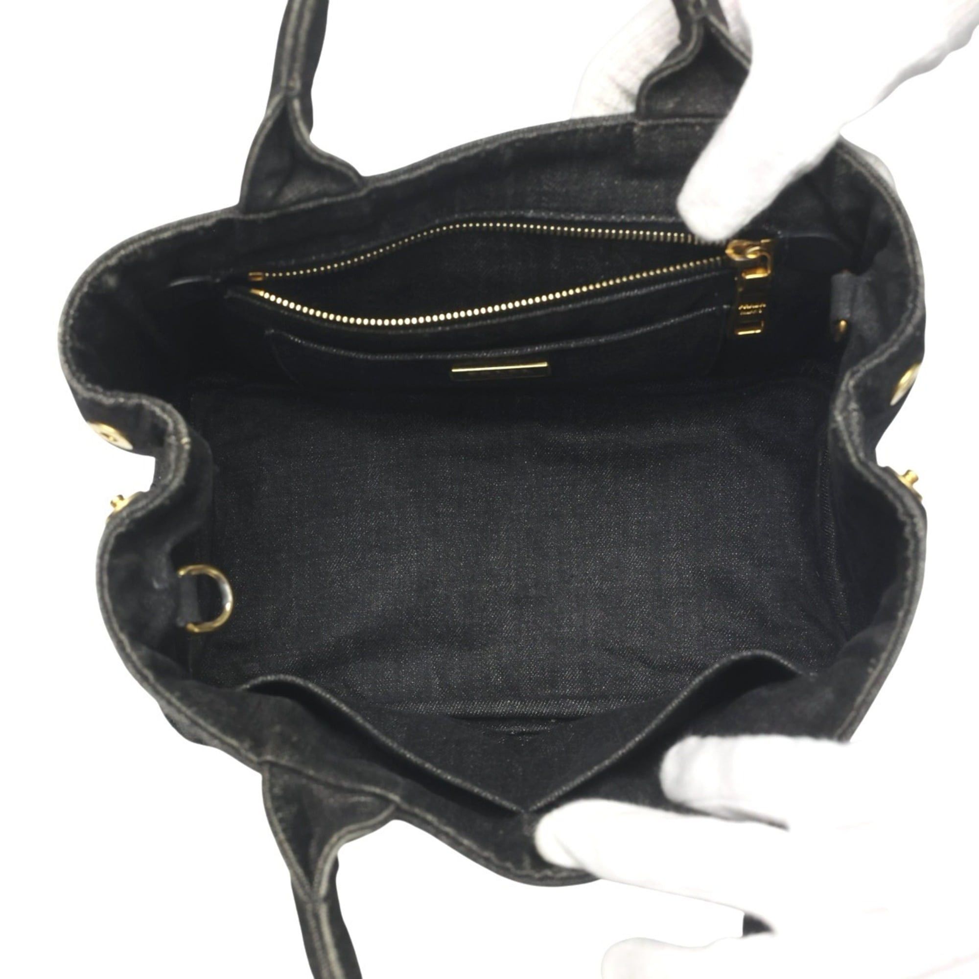 Prada Prada 2-Way Denim Canapa Tote Bag, B2439G, Black Size ONE SIZE - 12 Thumbnail