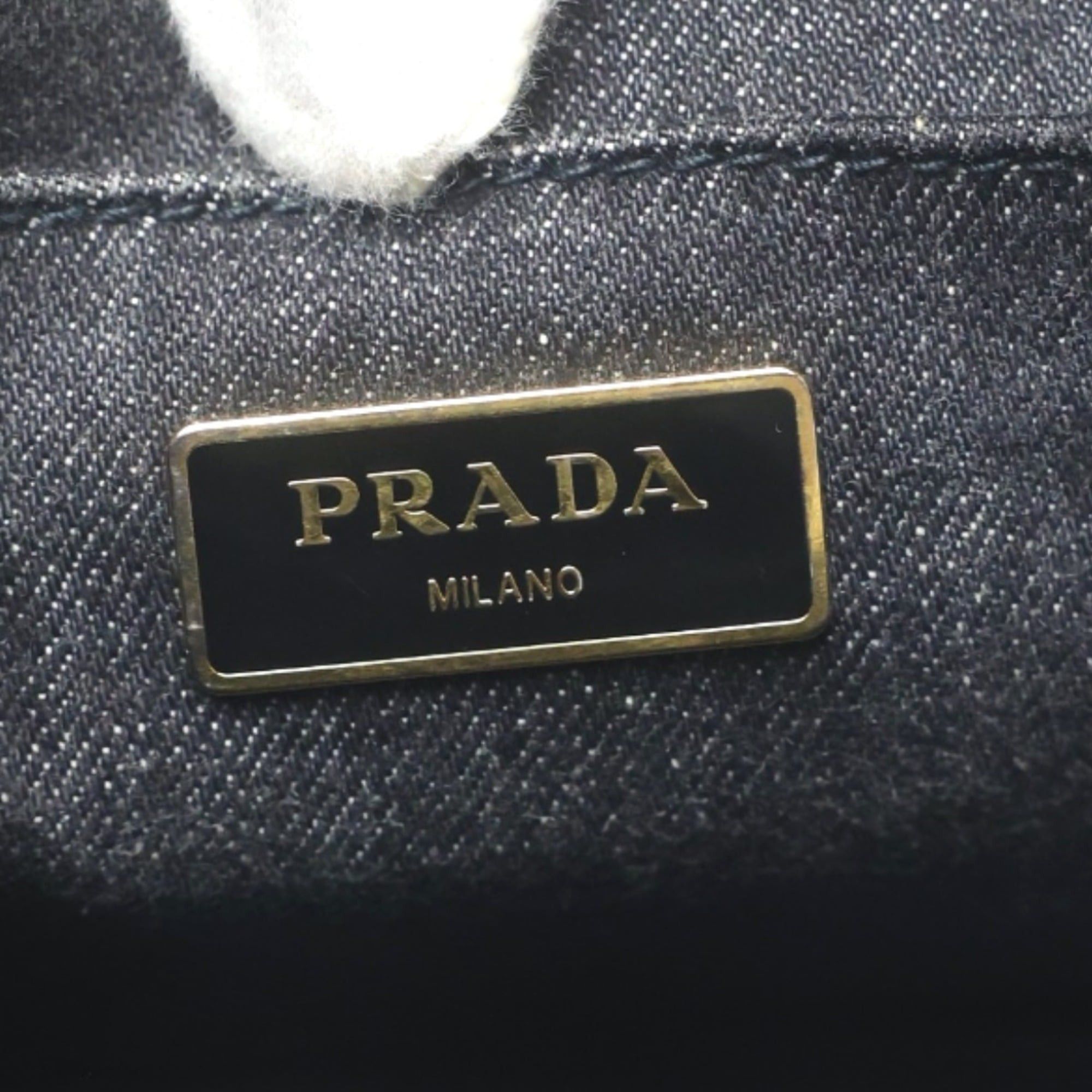 Prada Prada 2-Way Denim Canapa Tote Bag, B2439G, Black Size ONE SIZE - 18 Thumbnail