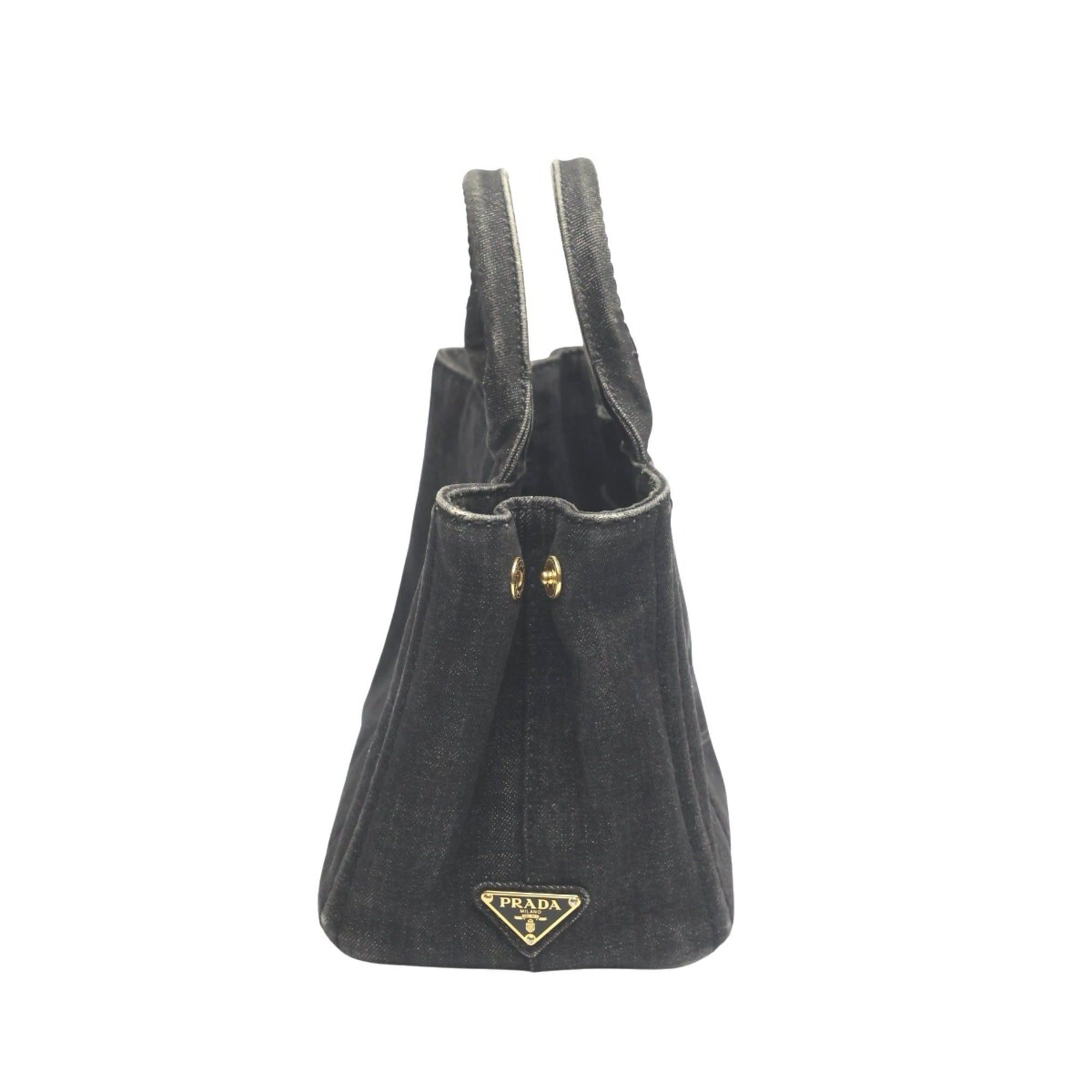 Prada Prada 2-Way Denim Canapa Tote Bag, B2439G, Black Size ONE SIZE - 3 Thumbnail