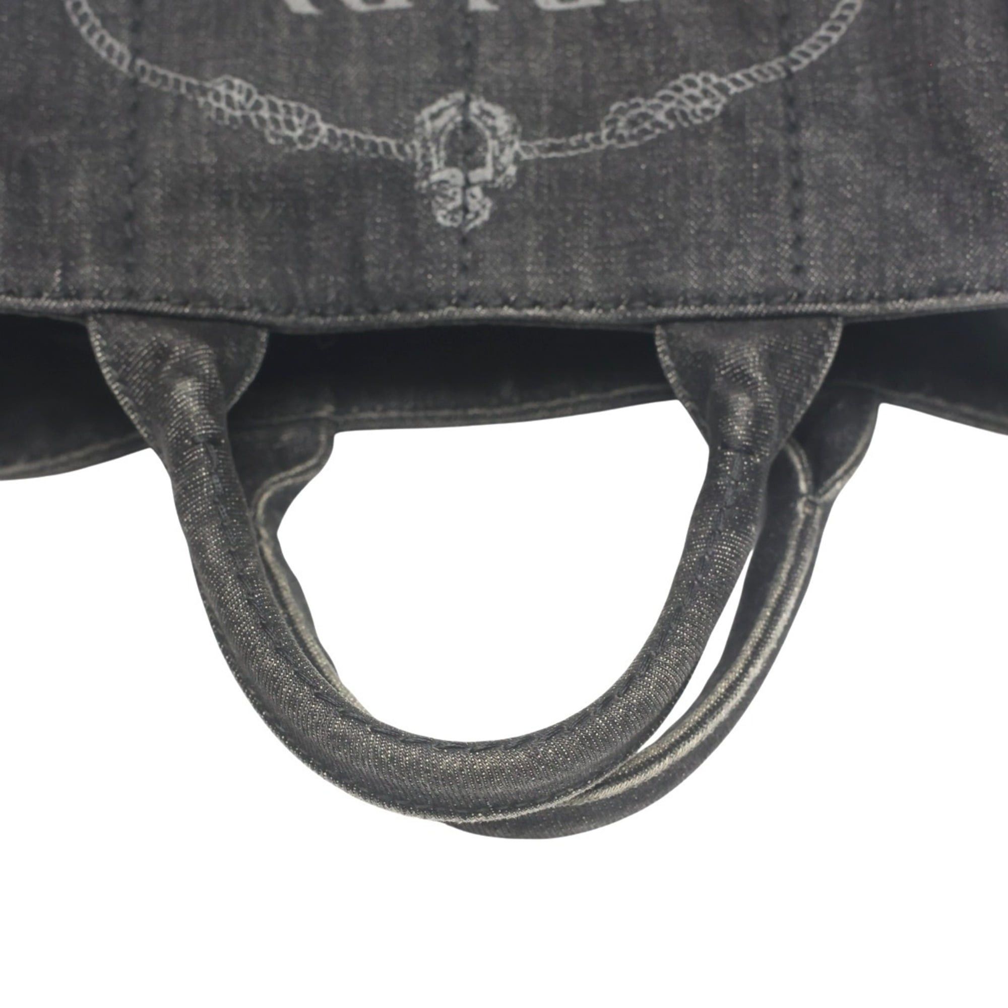 Prada Prada 2-Way Denim Canapa Tote Bag, B2439G, Black Size ONE SIZE - 10 Thumbnail