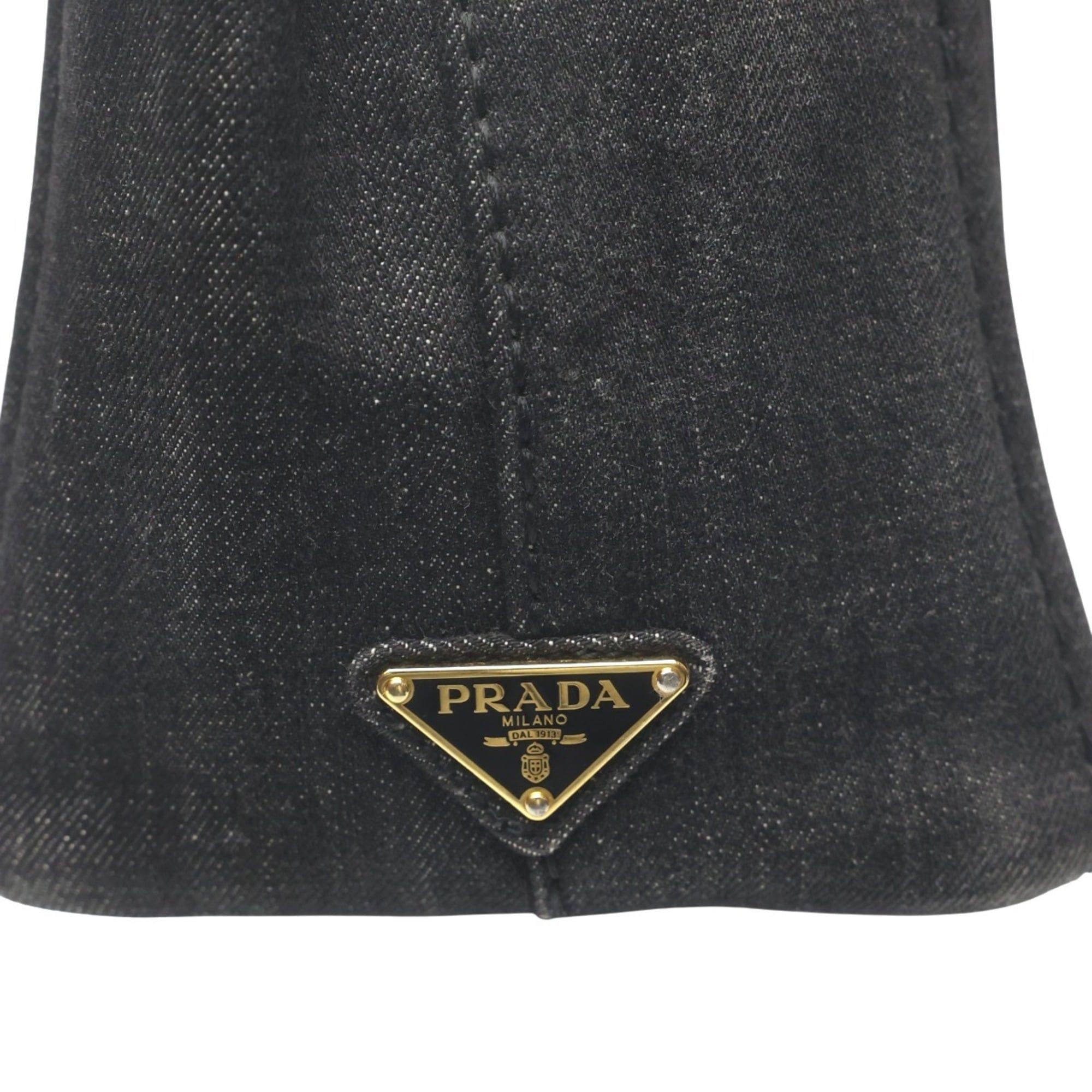 Prada Prada 2-Way Denim Canapa Tote Bag, B2439G, Black Size ONE SIZE - 11 Thumbnail