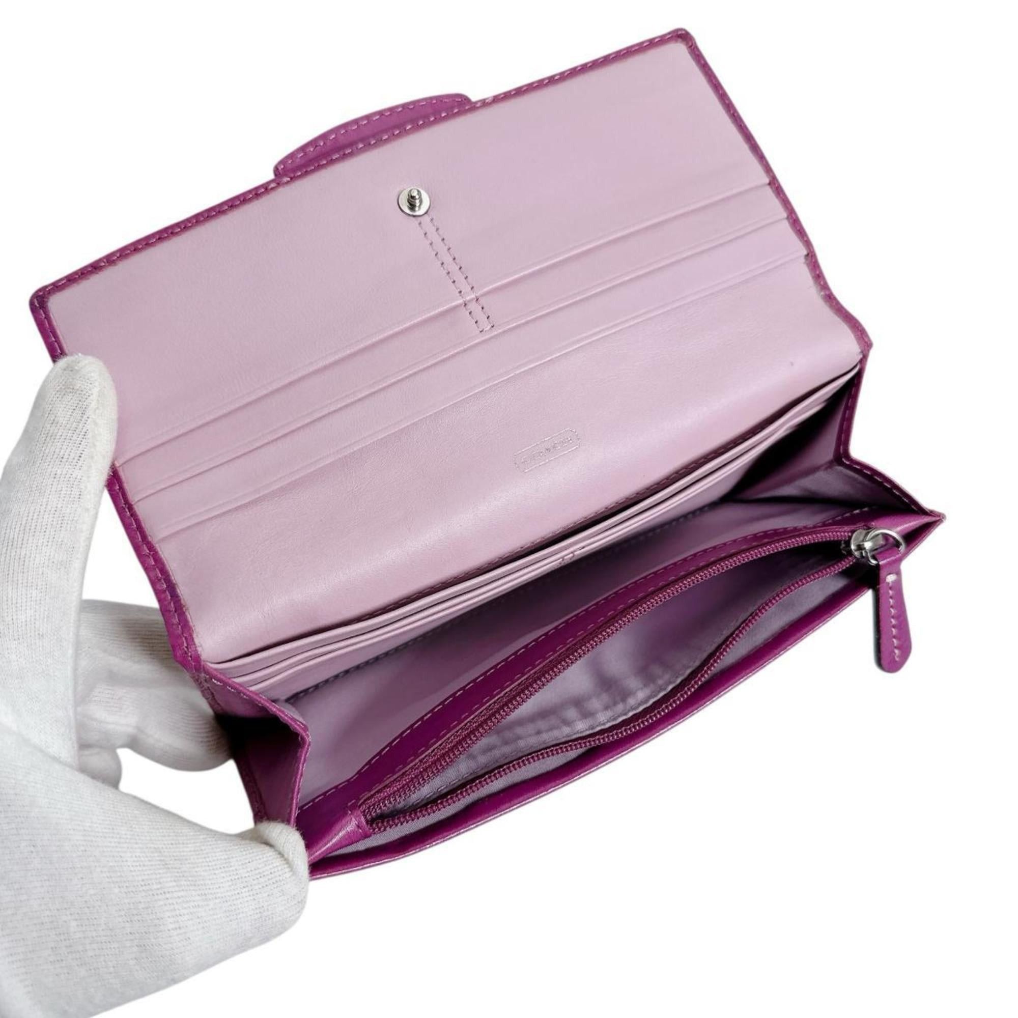 Coach Coach Signature Canvas Long Wallet 43412 Brown and Purple Size ONE SIZE - 11 Thumbnail