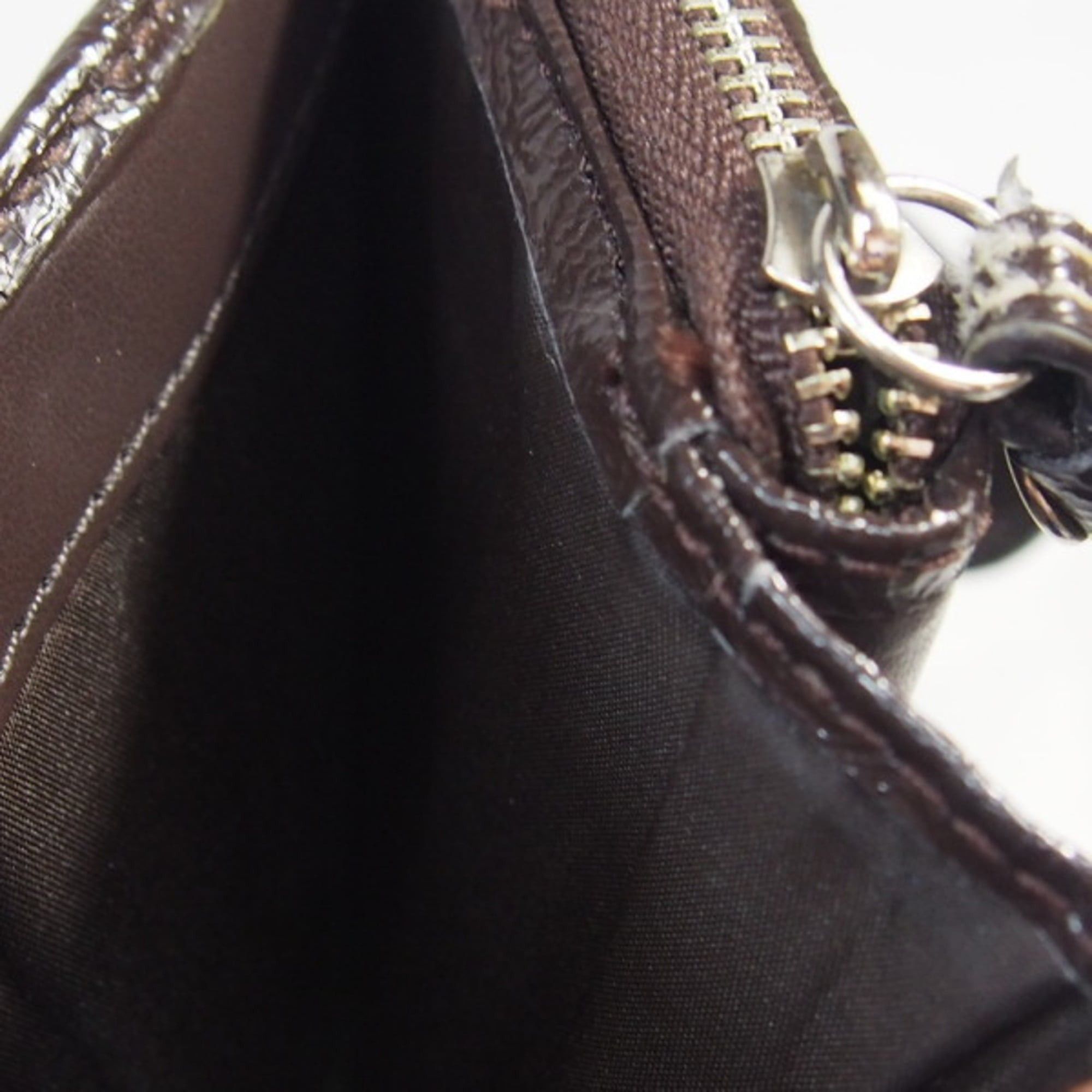 Coach Coach bifold wallet in signature canvas and patent leather with a round zipper, brown Size ONE SIZE - 13 Thumbnail