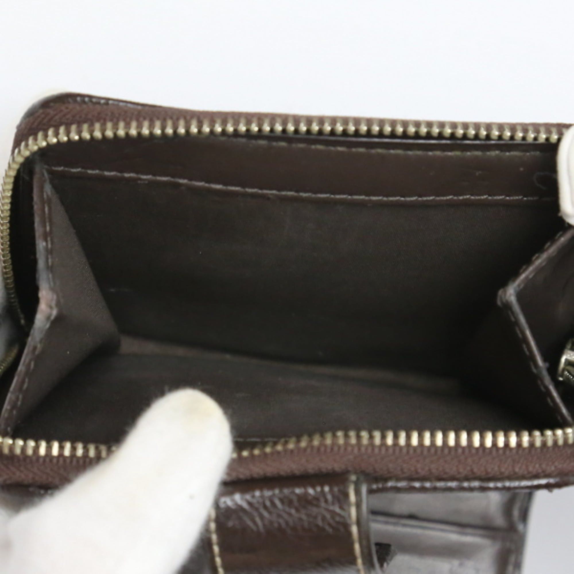 Coach Coach bifold wallet in signature canvas and patent leather with a round zipper, brown Size ONE SIZE - 11 Thumbnail