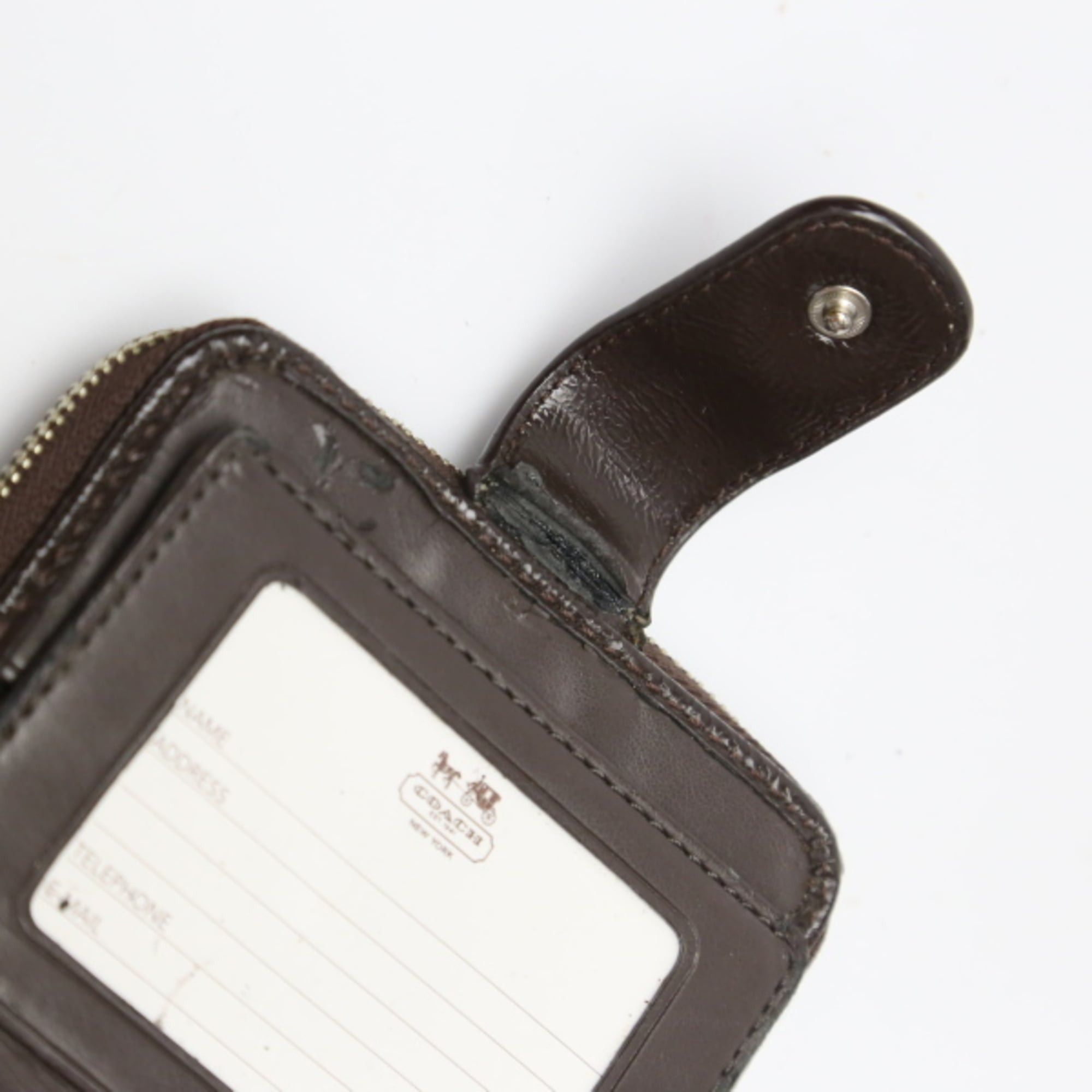 Coach Coach bifold wallet in signature canvas and patent leather with a round zipper, brown Size ONE SIZE - 7 Thumbnail