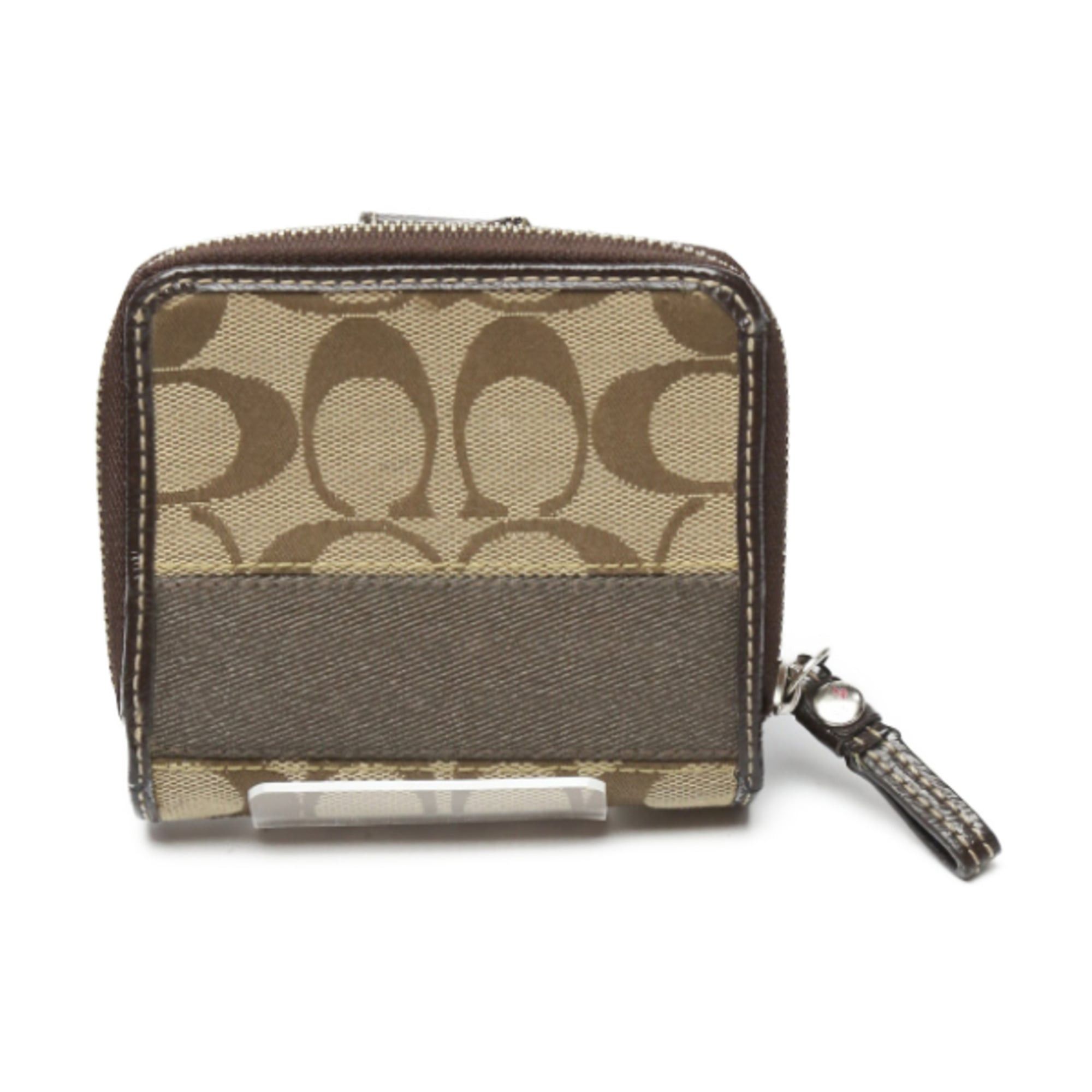 Coach Coach bifold wallet in signature canvas and patent leather with a round zipper, brown Size ONE SIZE - 2 Thumbnail