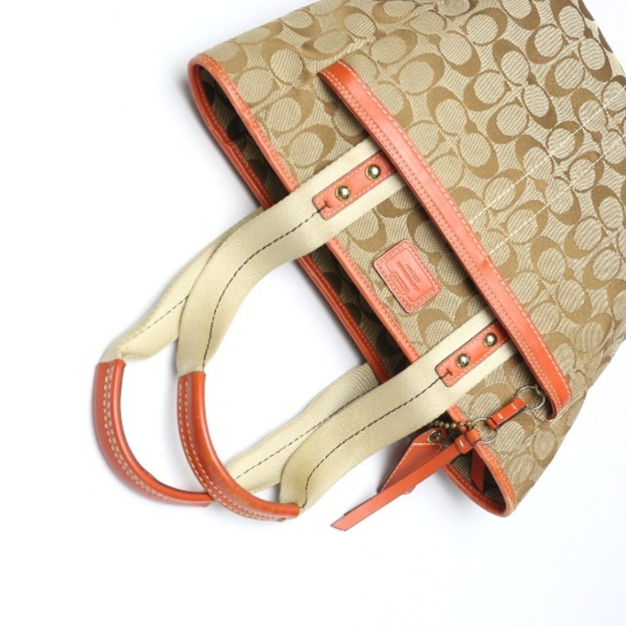 Coach Coach Signature Canvas Shoulder Tote Bag with Leather 8679 in Orange Size ONE SIZE - 5 Thumbnail