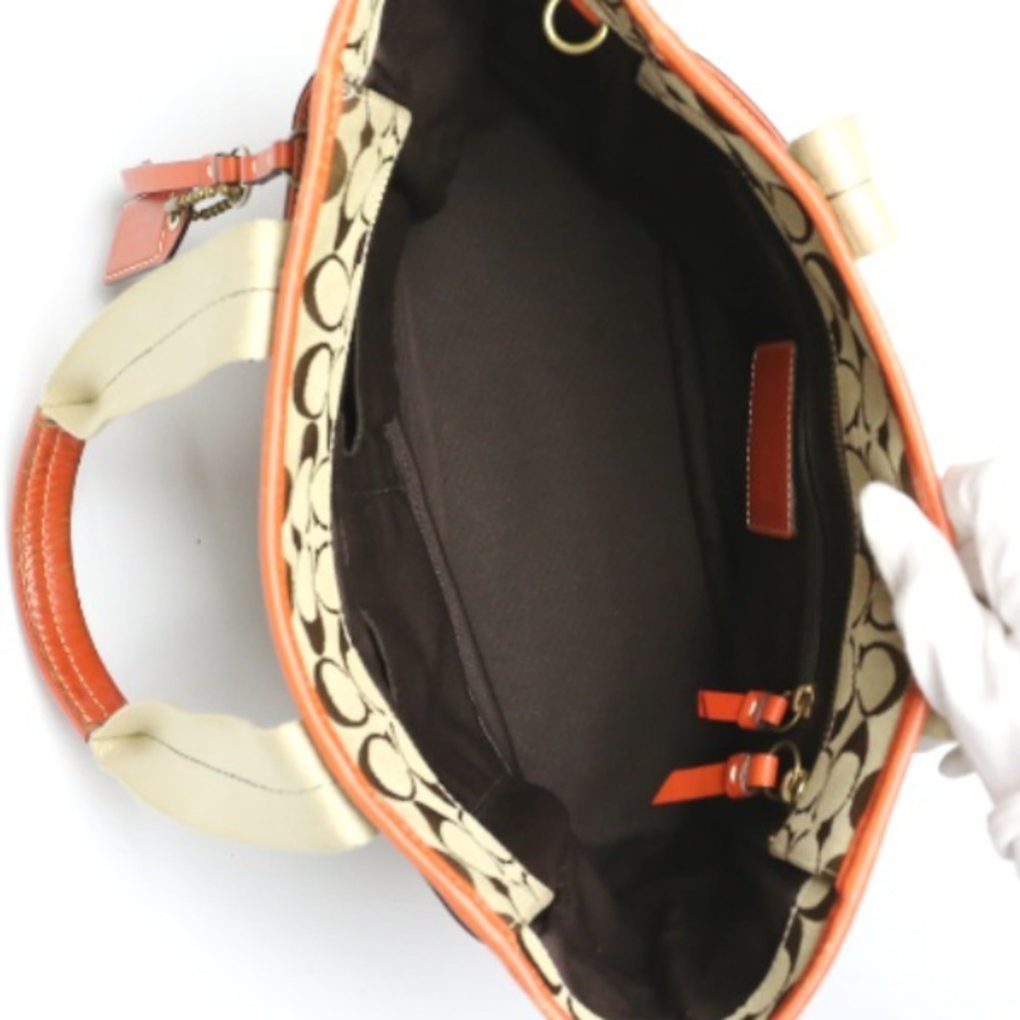 Coach Coach Signature Canvas Shoulder Tote Bag with Leather 8679 in Orange Size ONE SIZE - 14 Thumbnail