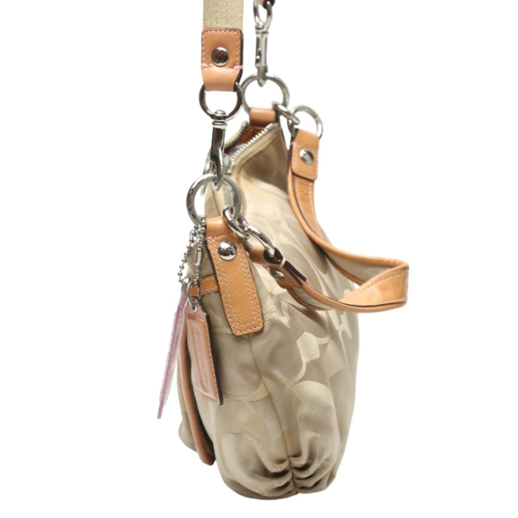 Coach Poppy Signature 2-Way Leather Shoulder Bag F14562 Beige