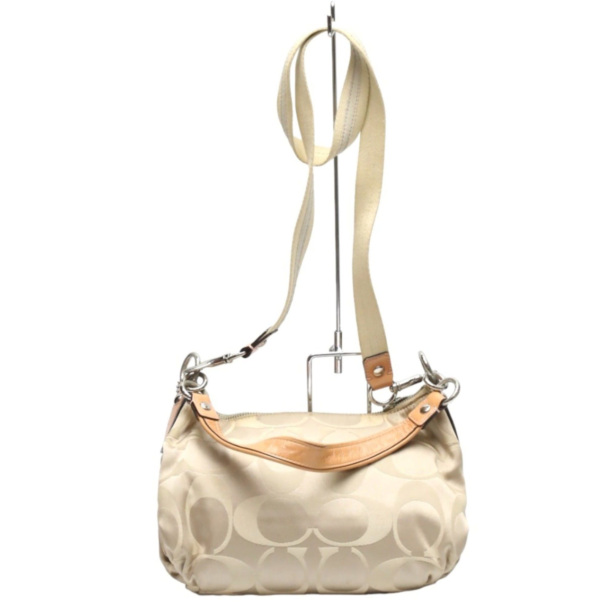 Coach Poppy Signature 2-Way Leather Shoulder Bag F14562 Beige