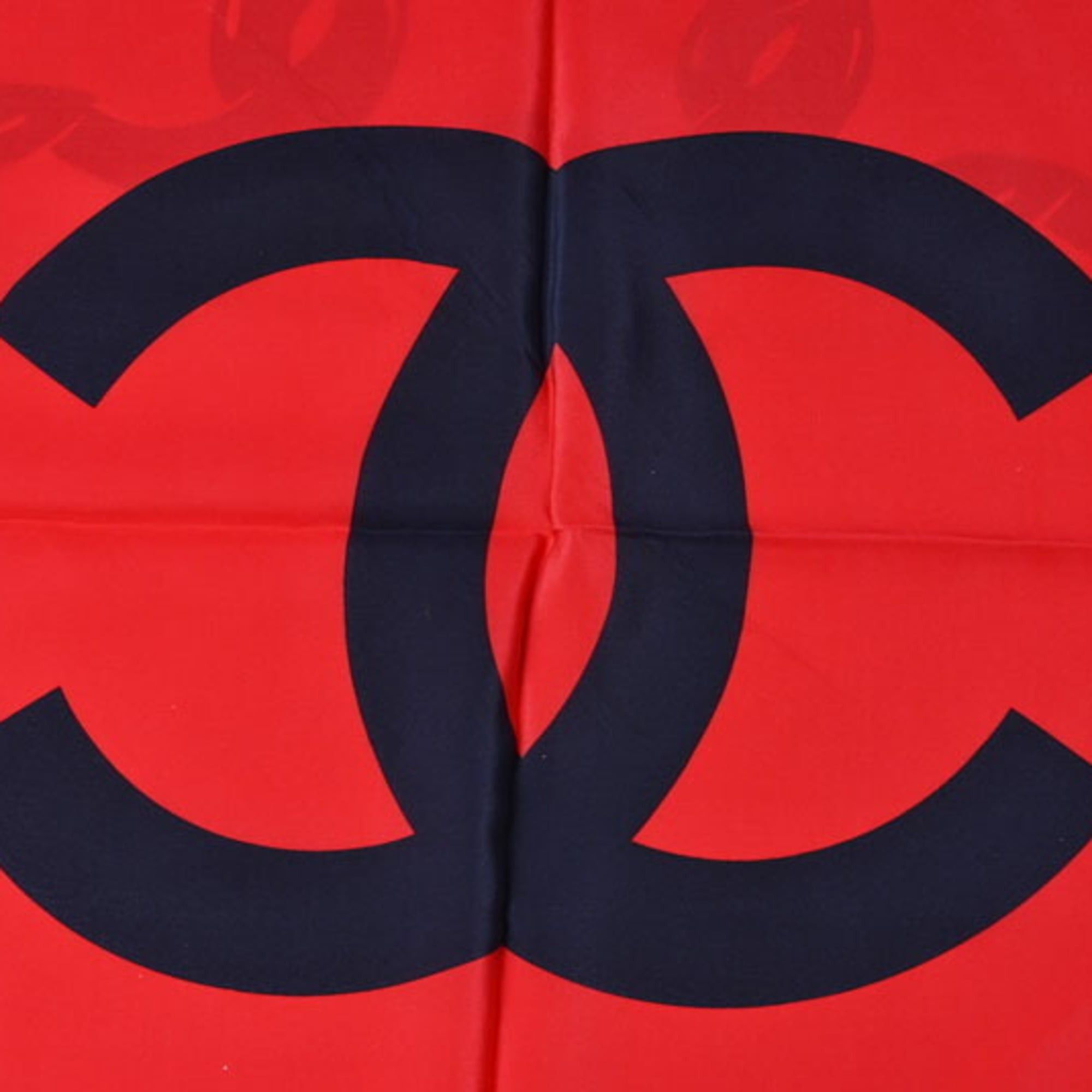 Chanel CHANEL scarf/stole with COCO mark and chain pattern, silk, white, red, navy Size ONE SIZE - 8 Thumbnail