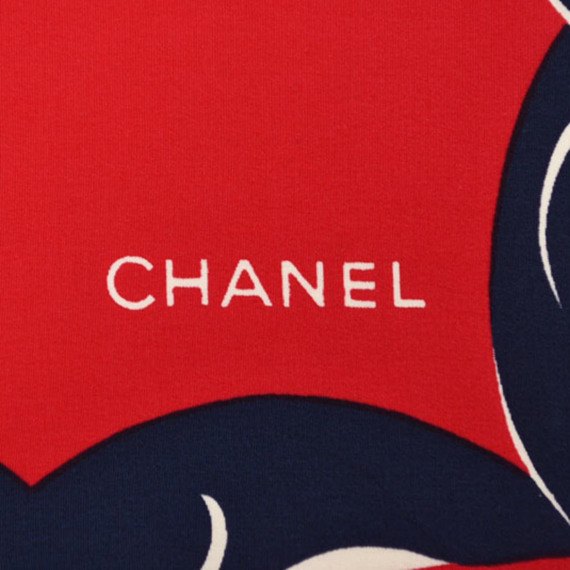 Chanel CHANEL scarf/stole with COCO mark and chain pattern, silk, white, red, navy Size ONE SIZE - 4 Thumbnail