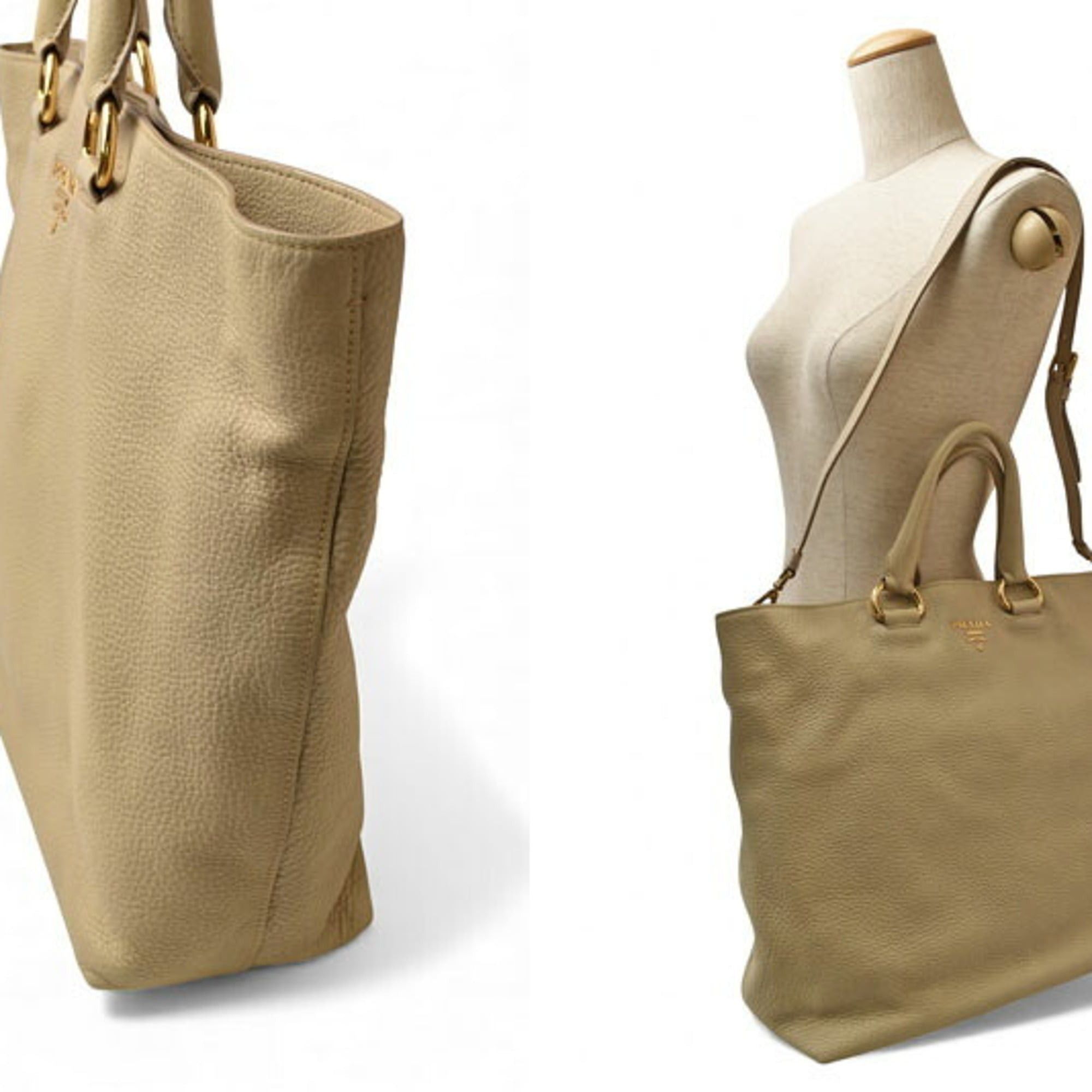 Prada Prada VIT DAINO 2-way tote/shoulder bag in beige deerskin with strap. Size ONE SIZE - 3 Thumbnail