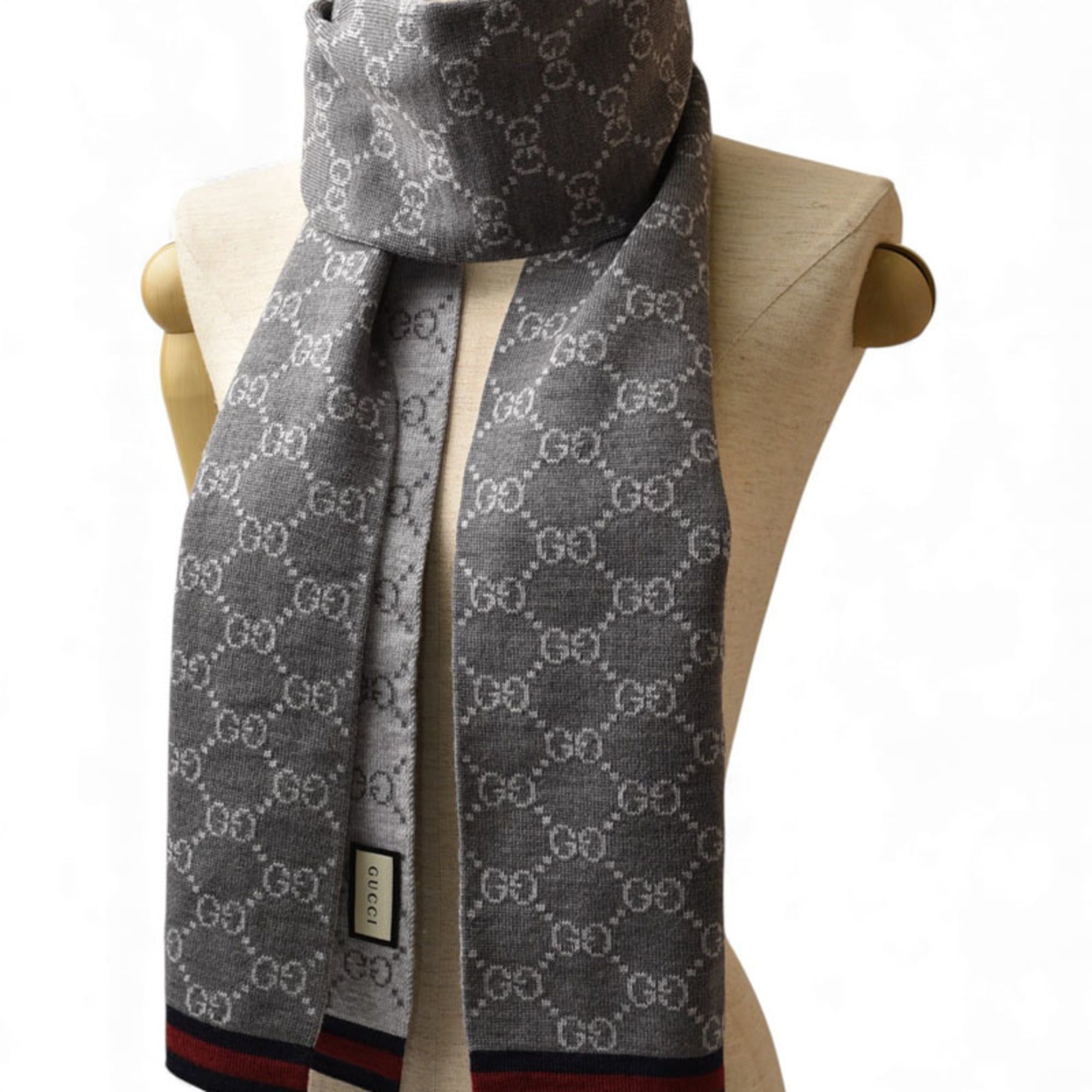 Gucci Gucci Winter Scarf, 100% Wool with GG Pattern, Light Gray, 325806 3G206 1263 Size ONE SIZE - 10 Thumbnail