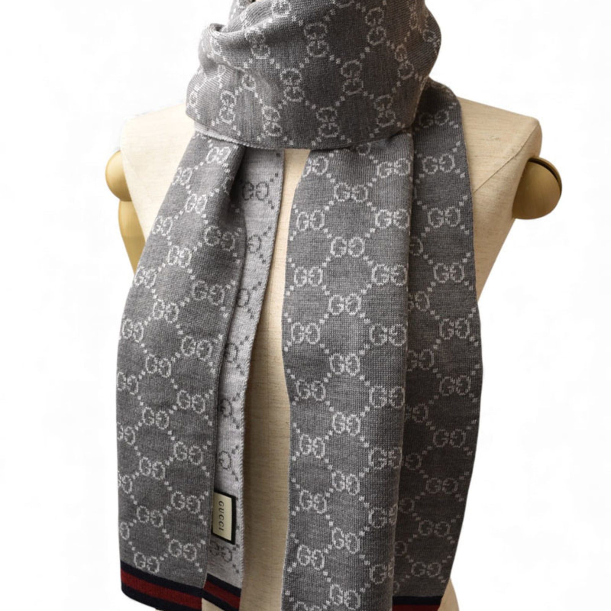Gucci Gucci Winter Scarf, 100% Wool with GG Pattern, Light Gray, 325806 3G206 1263 Size ONE SIZE - 9 Thumbnail